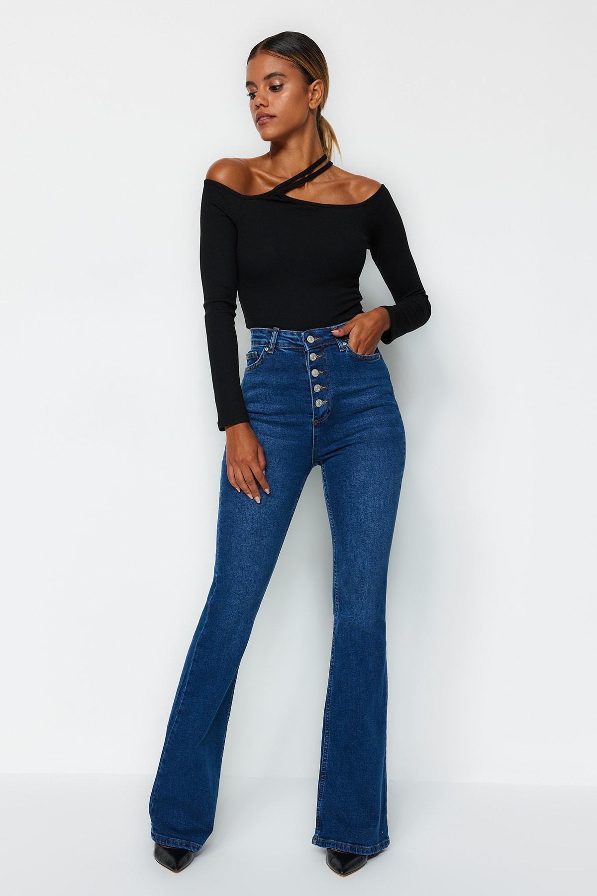 Blue High Waist Bootcut Jeans, , large image number 0
