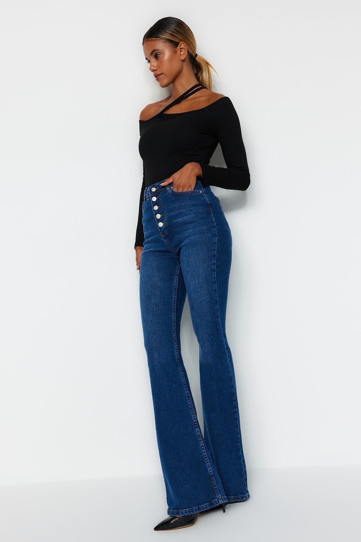Blue High Waist Bootcut Jeans, , large image number 1