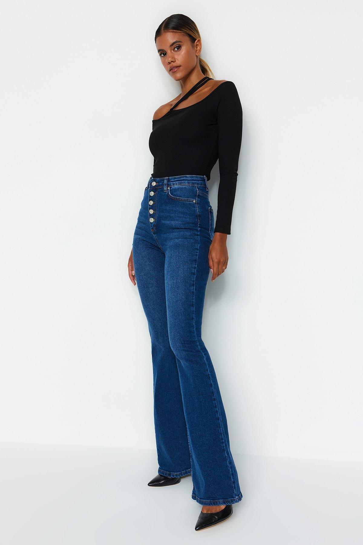 Blue High Waist Bootcut Jeans, , large image number 2