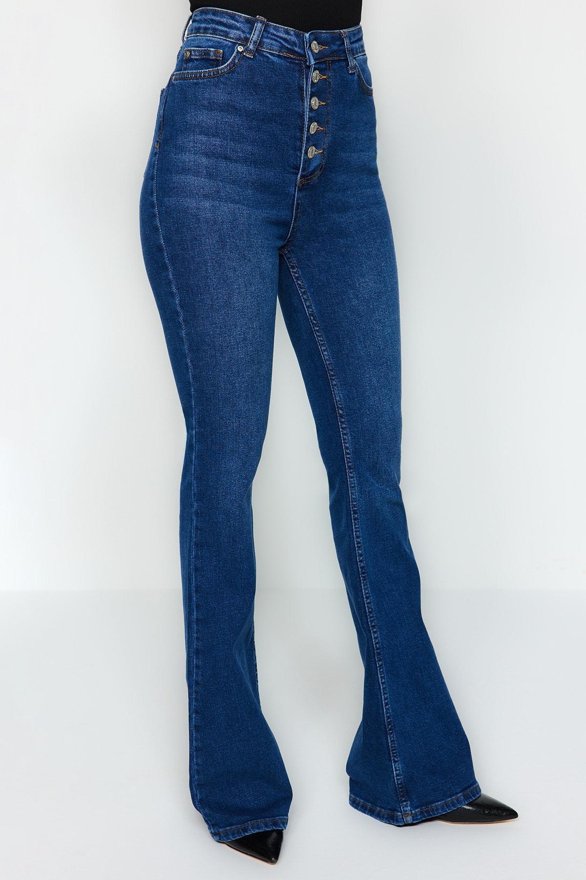 Blue High Waist Bootcut Jeans, , large image number 4