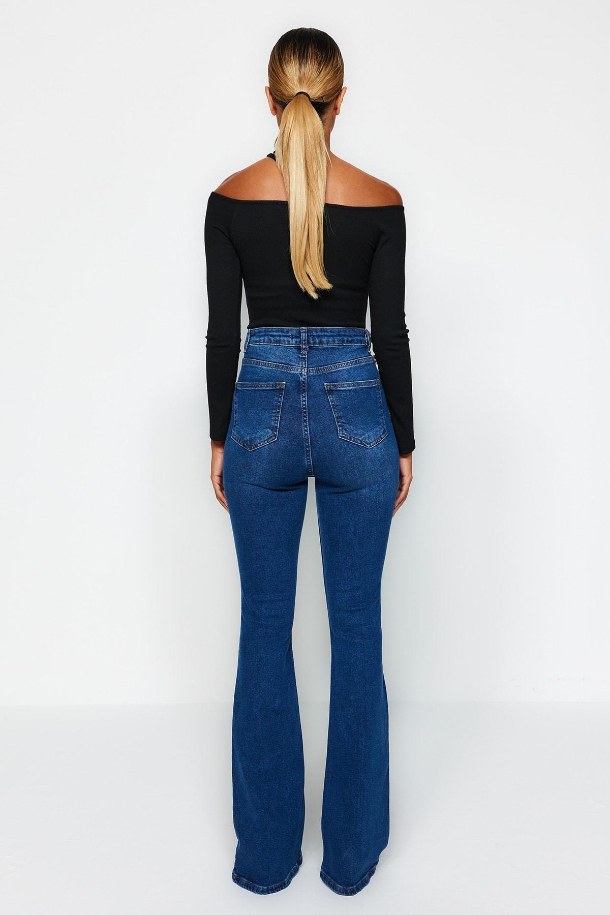 Blue High Waist Bootcut Jeans, , large image number 5