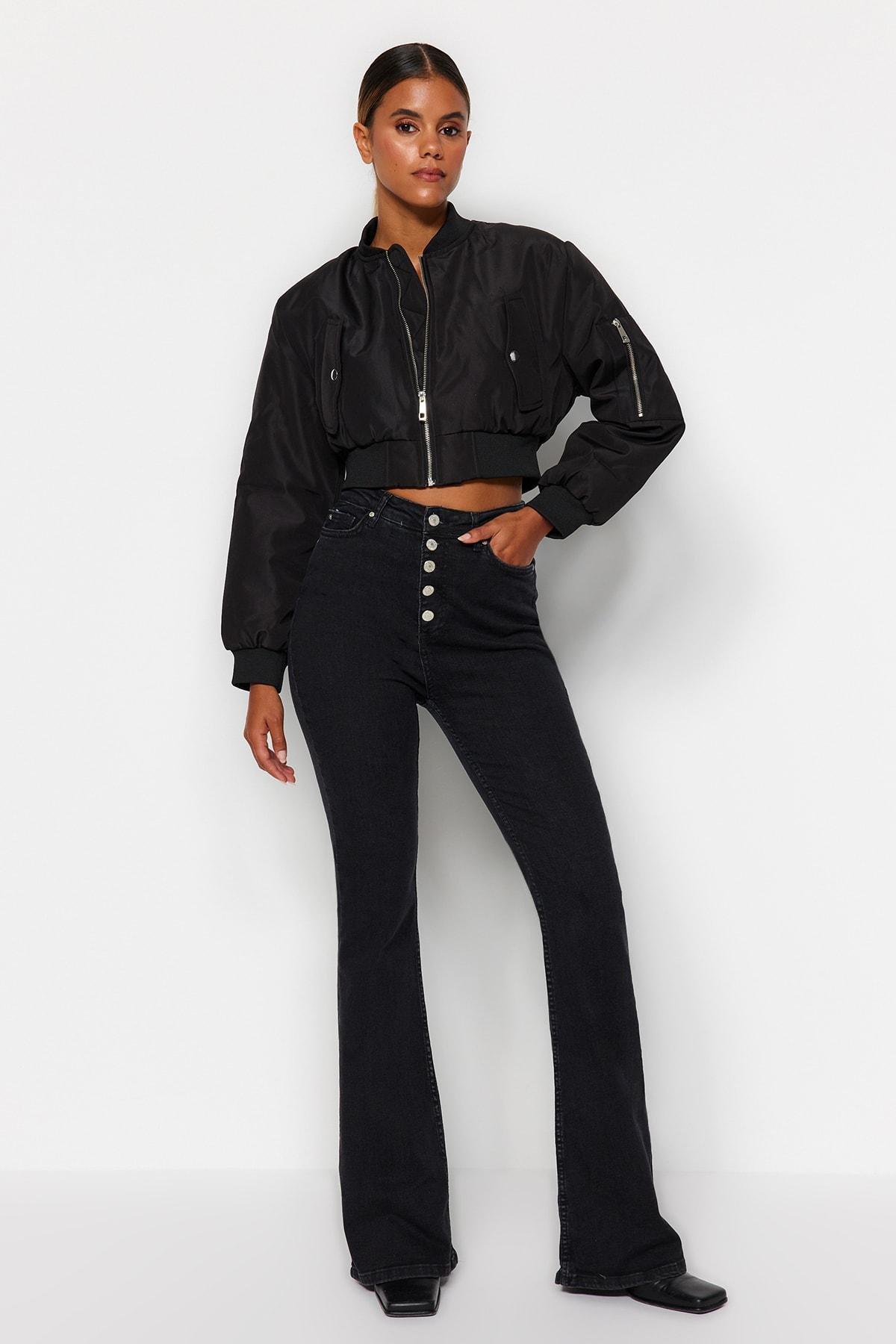 Black High Waist Bootcut Jeans, , large image number 0