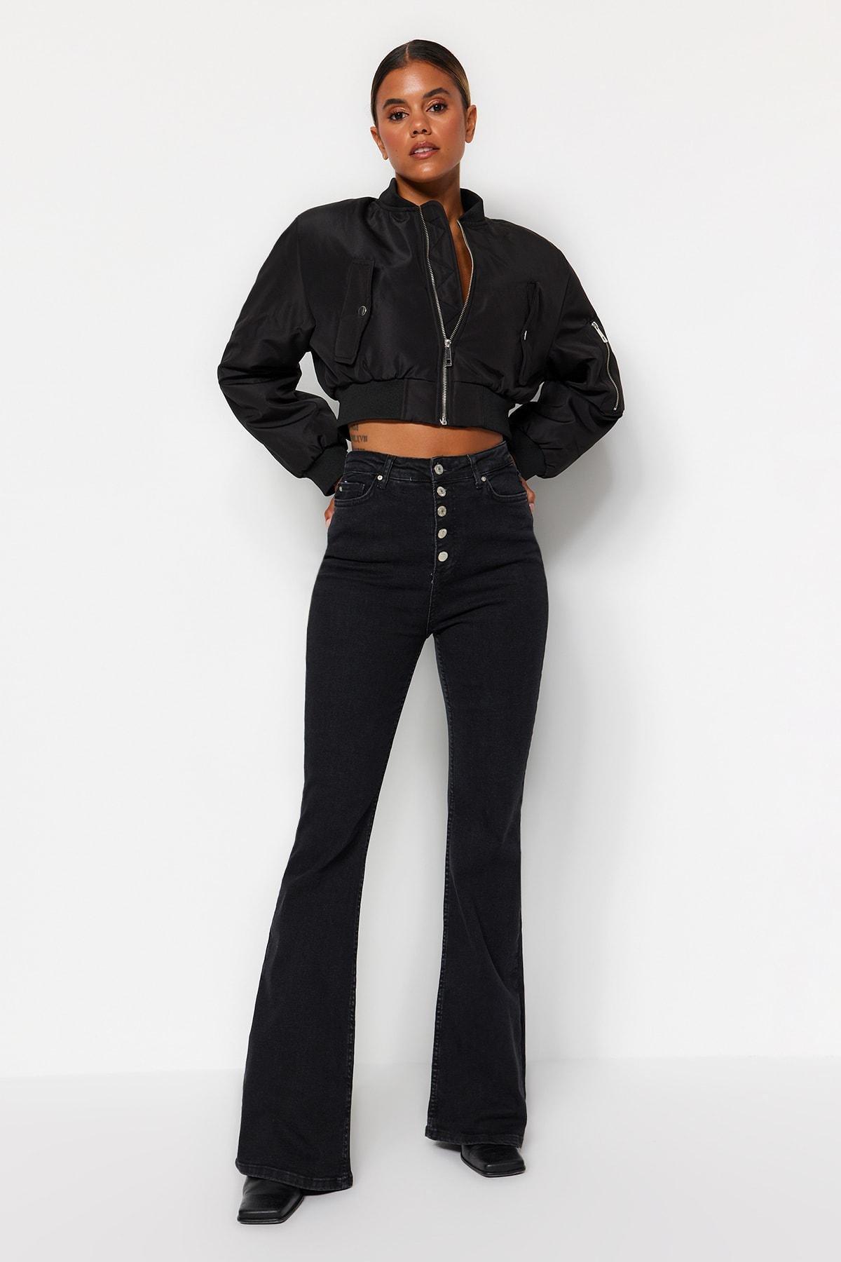 Black High Waist Bootcut Jeans, , large image number 1