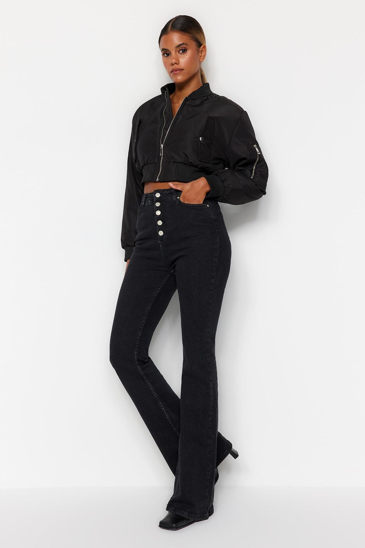 Black High Waist Bootcut Jeans, , large image number 2
