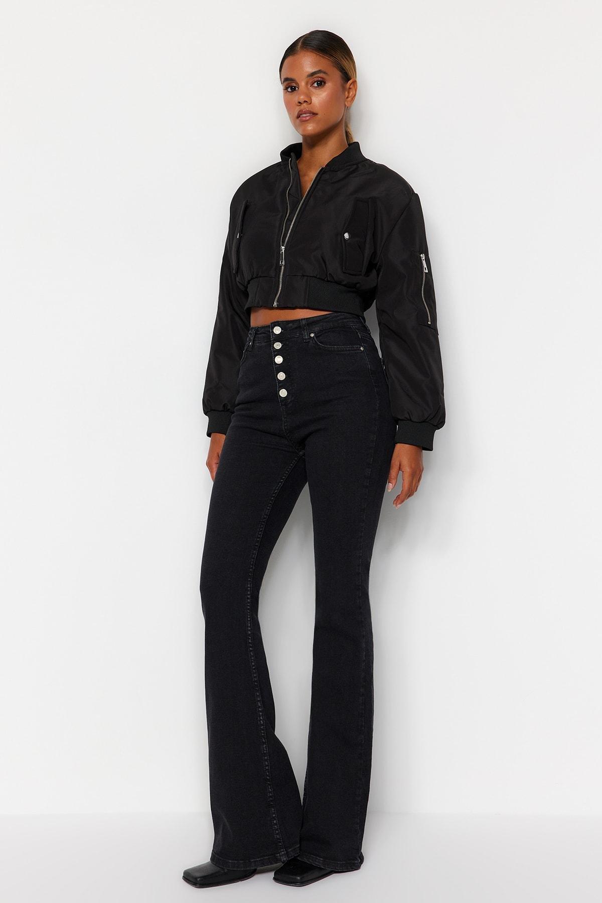 جينز بقصة بوت كت بخصر مرتفع، أسود, Black, large image number 4