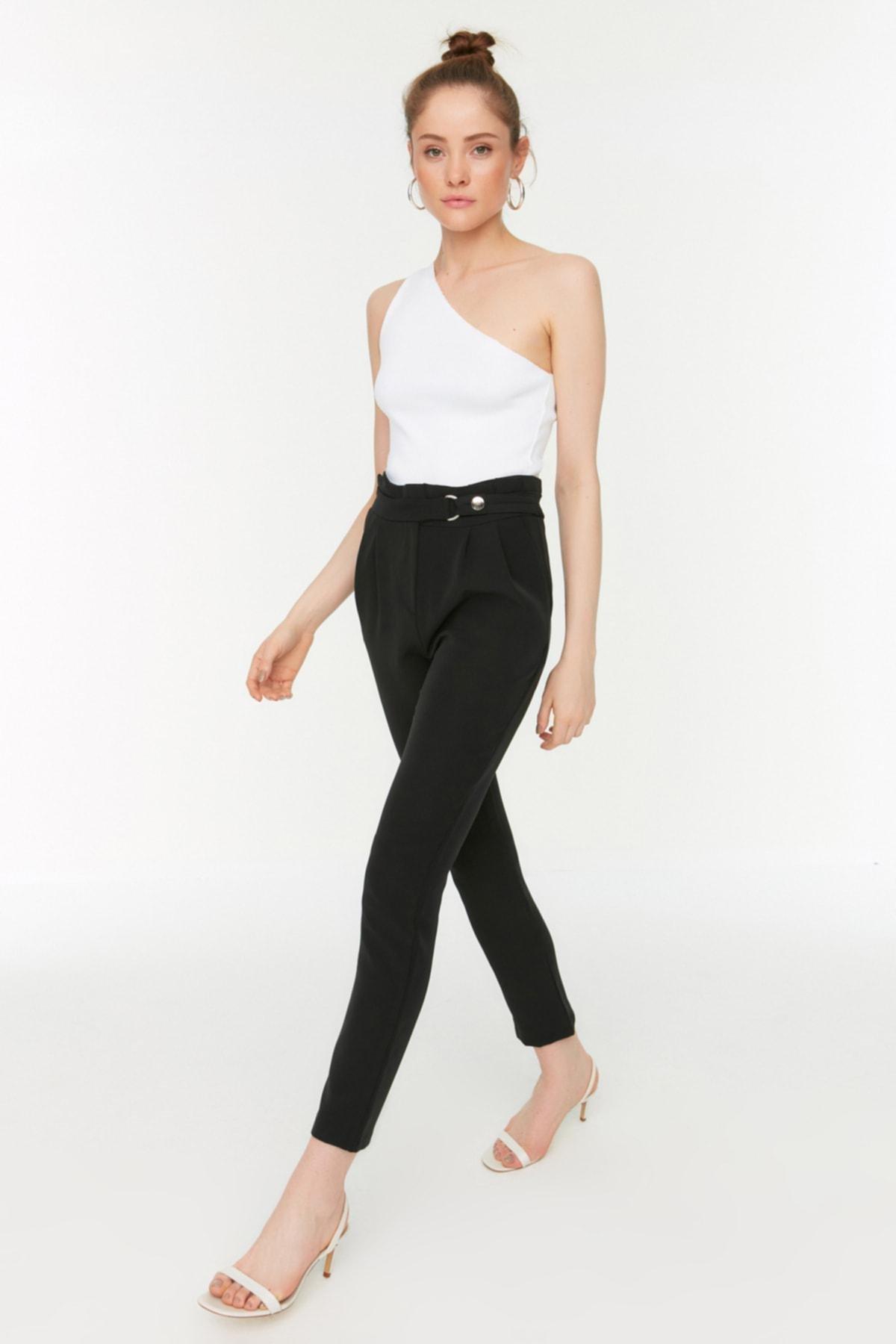 Black Plain High Waist Carrot Pants, , large image number 0