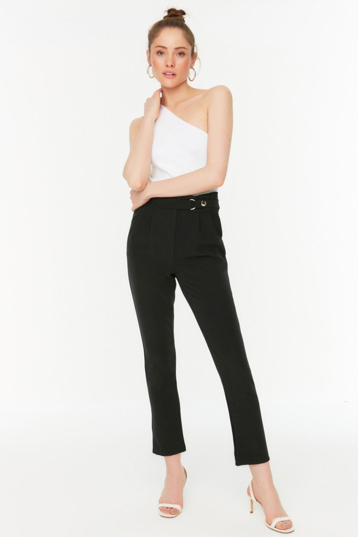 Black Plain High Waist Carrot Pants, , large image number 2