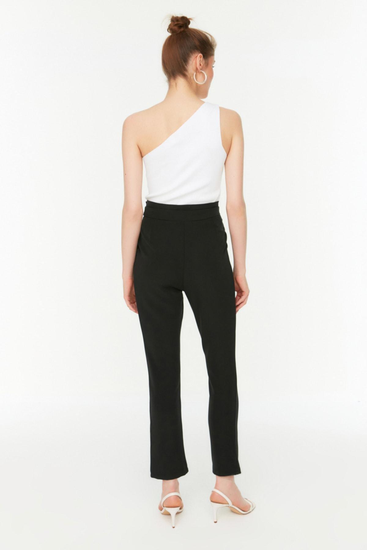 Black Plain High Waist Carrot Pants, , large image number 4