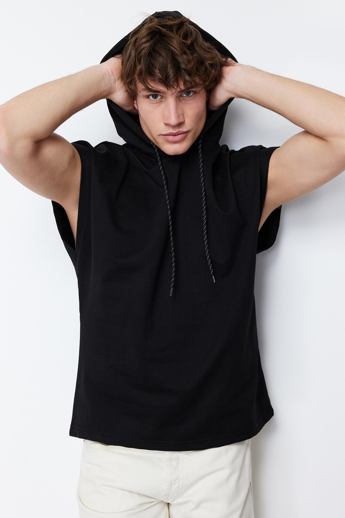 Black Oversize Hooded Sweatshirt, , large image number 1