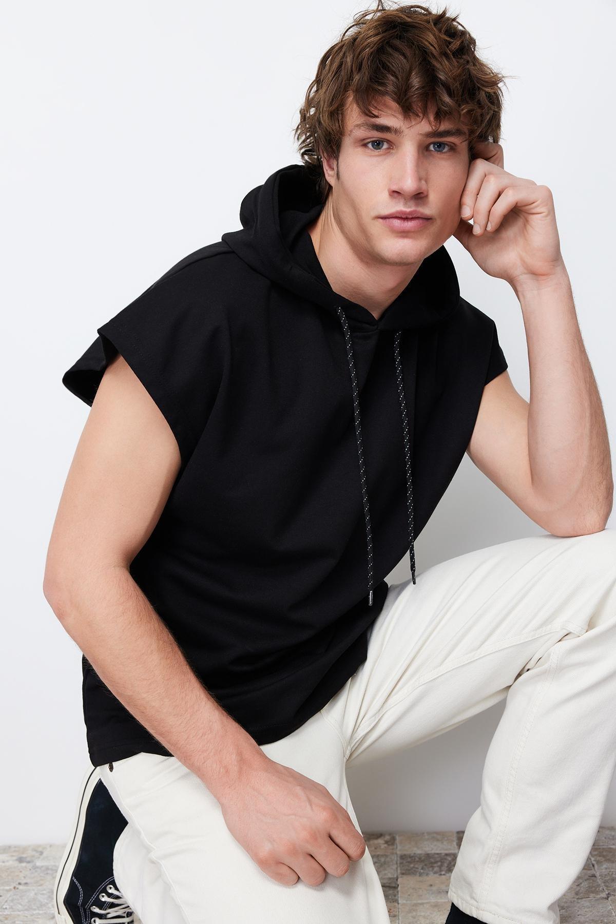 Black Oversize Hooded Sweatshirt, , large image number 5