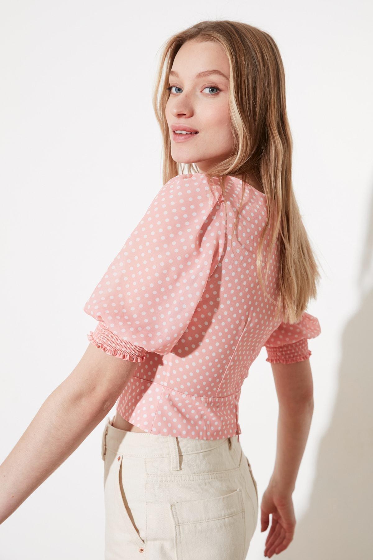 Pink Polka Dot Boat Neck Blouse, , large image number 2