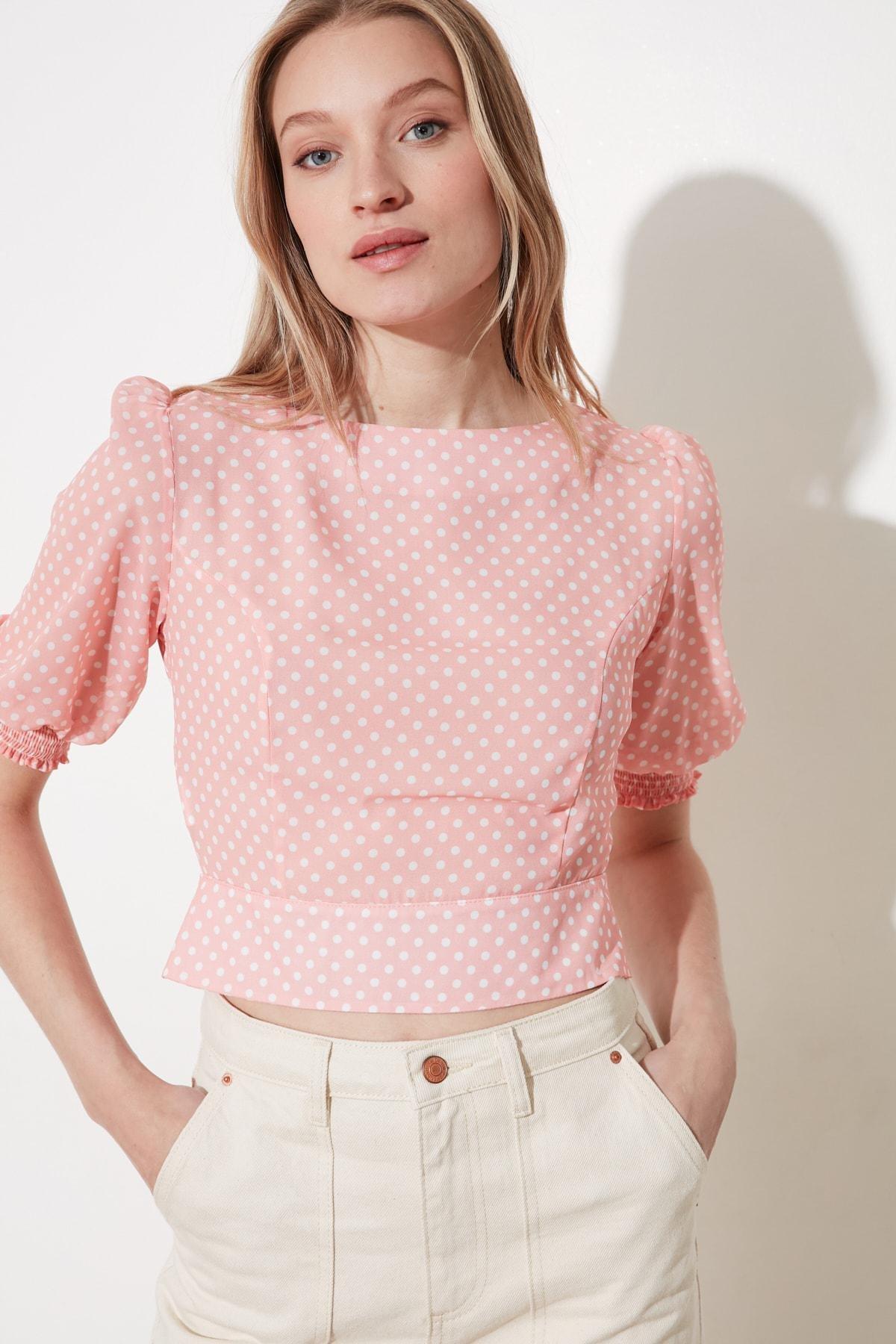 Pink Polka Dot Boat Neck Blouse, , large image number 3