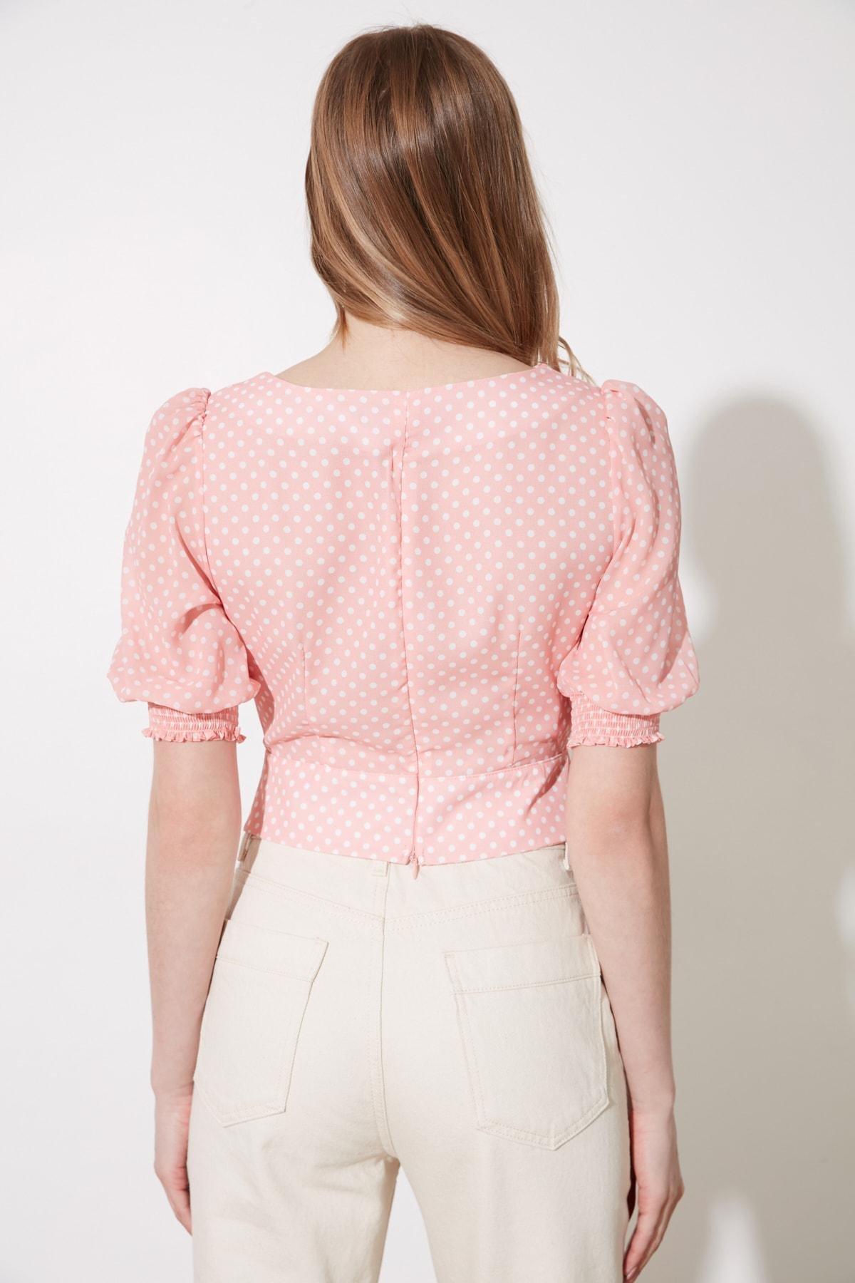 Pink Polka Dot Boat Neck Blouse, , large image number 4