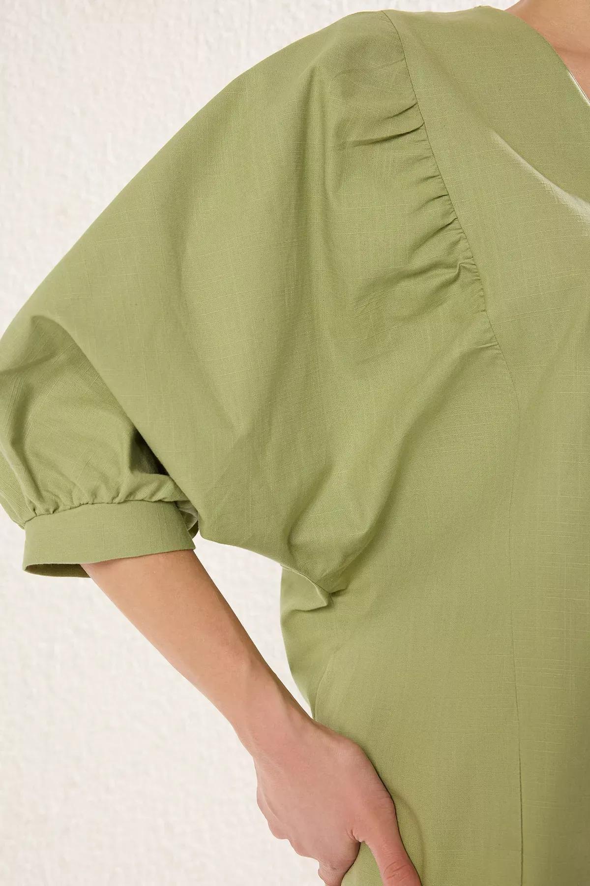 Green Bat Sleeve Woven Shirt, , large image number 3