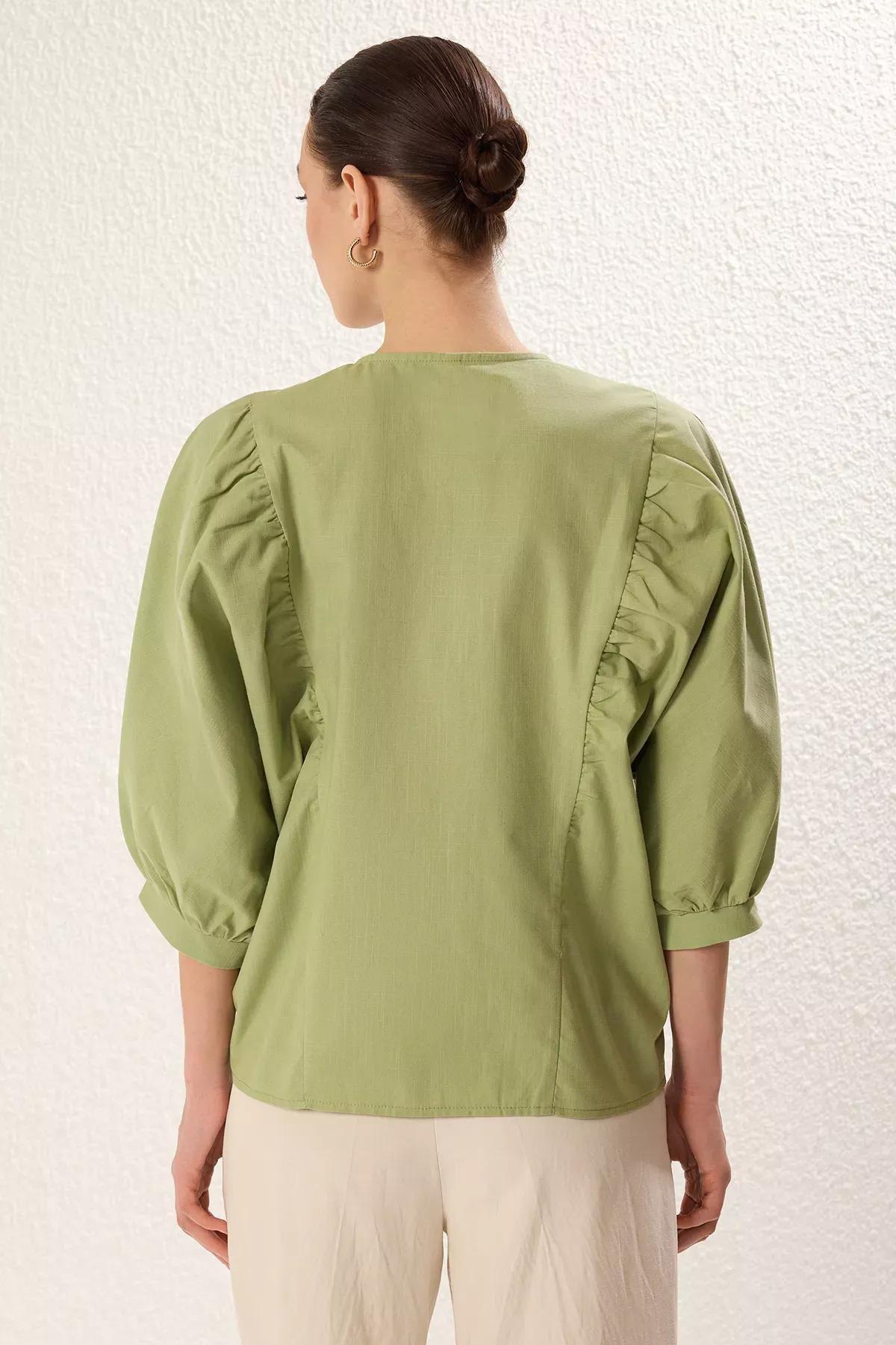 Green Bat Sleeve Woven Shirt, , large image number 4