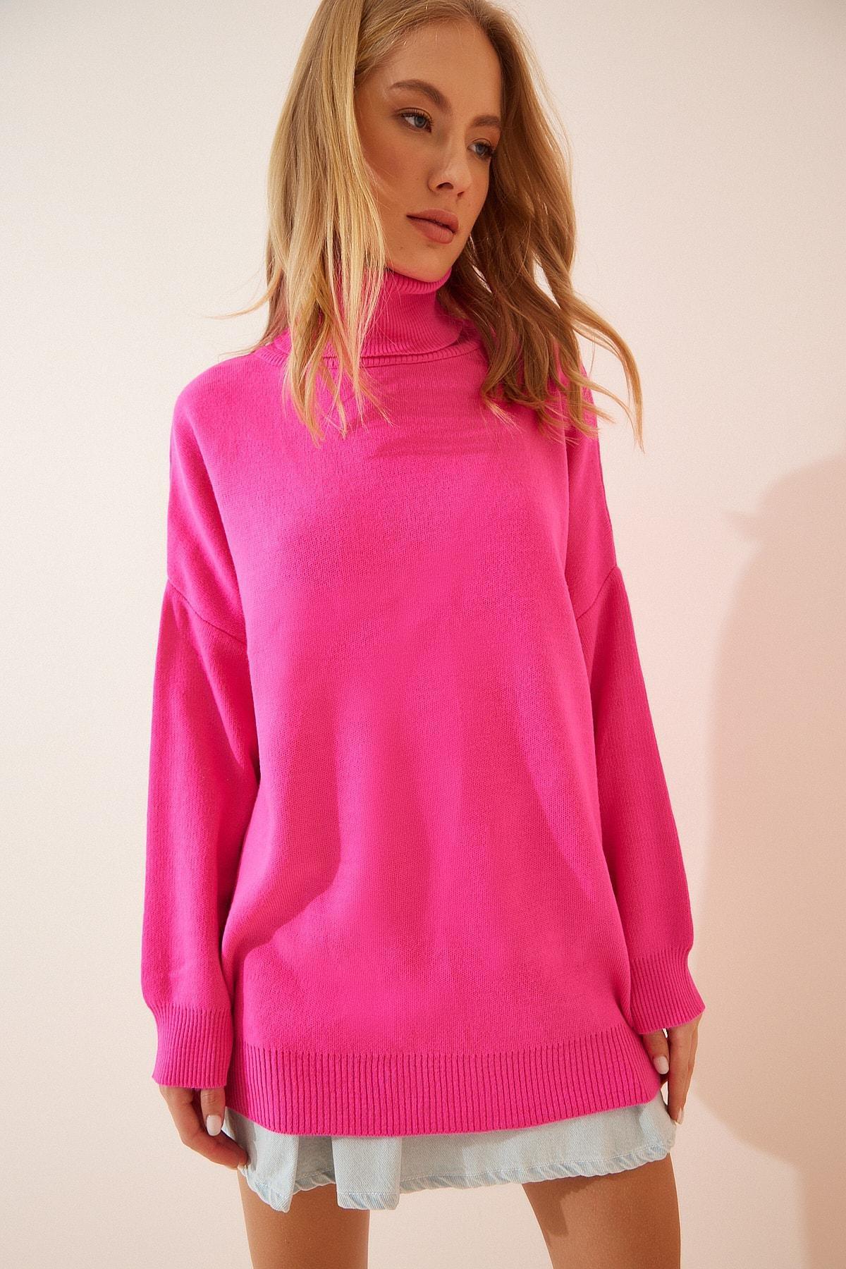 Pink Turtleneck Oversize Sweater, Pink, large image number 1