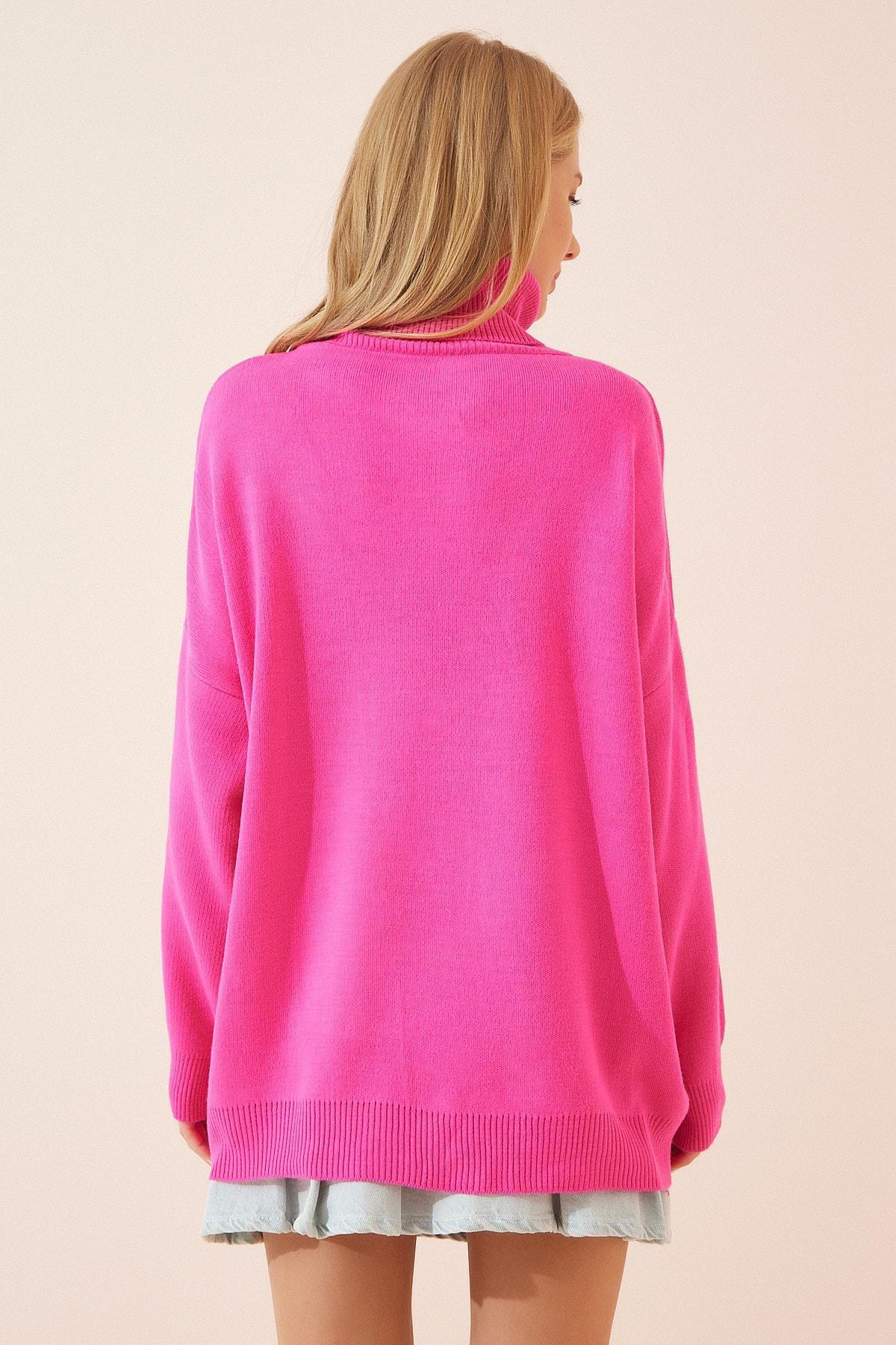 Pink Turtleneck Oversize Sweater, Pink, large image number 2
