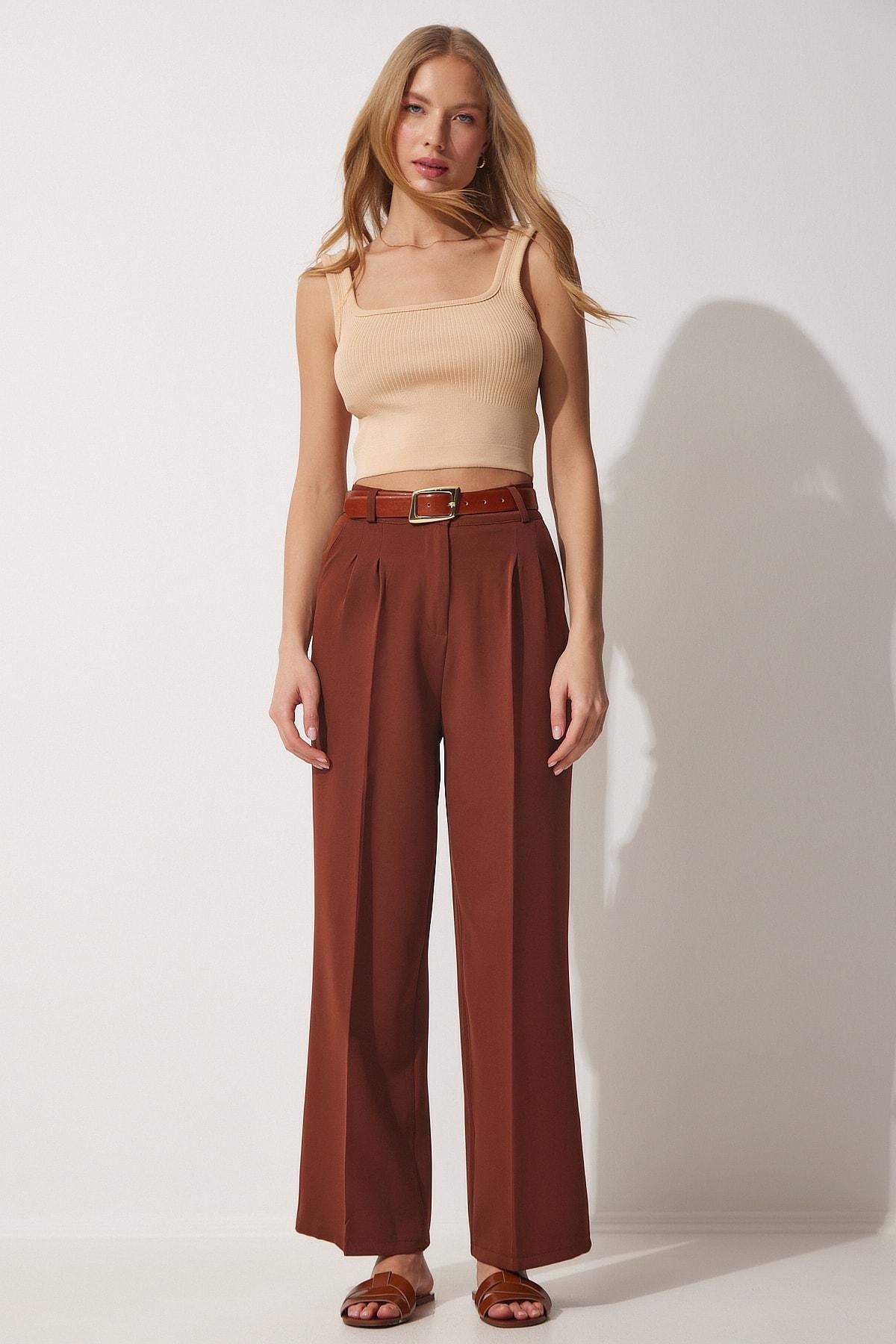 Brown Straight Pants, Brown, medium