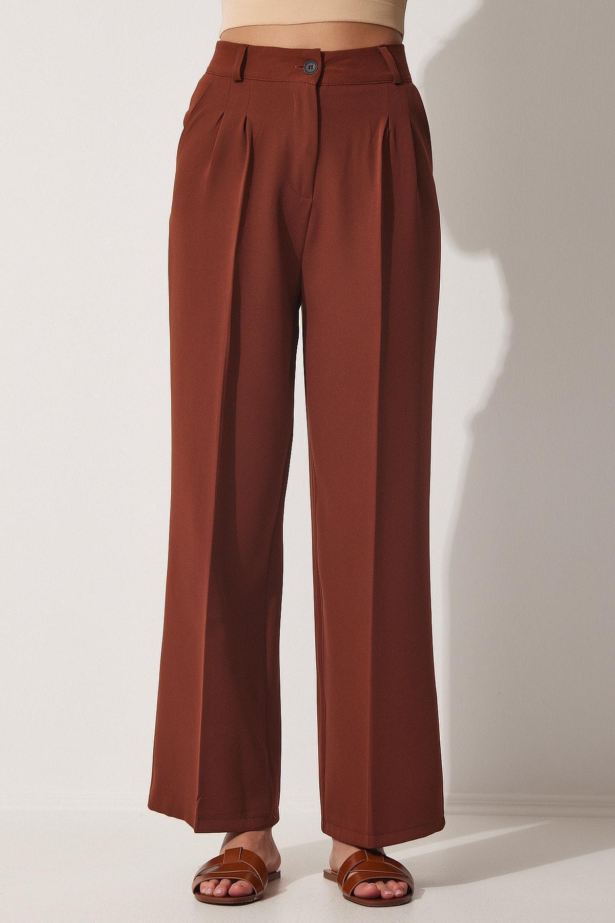Brown Straight Pants, Brown, medium