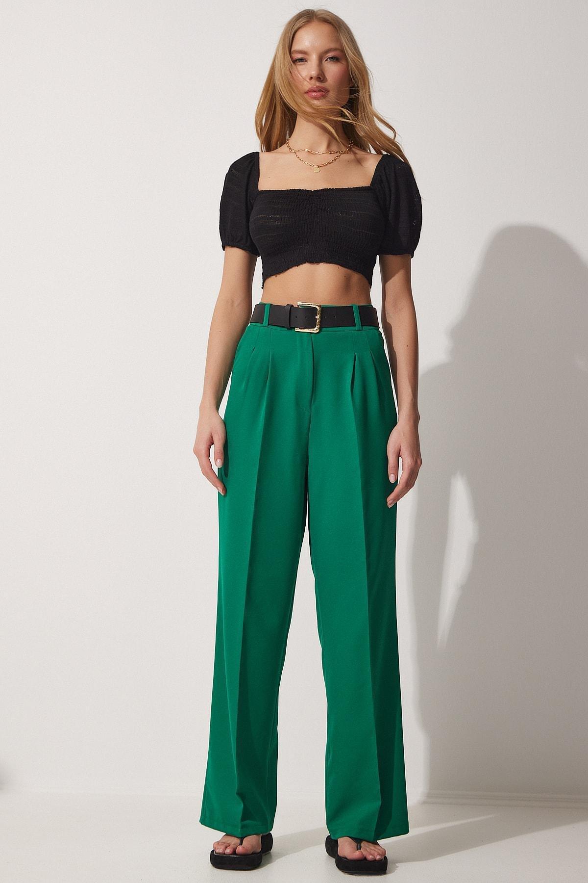 Green Straight Pants, Green, large image number 0
