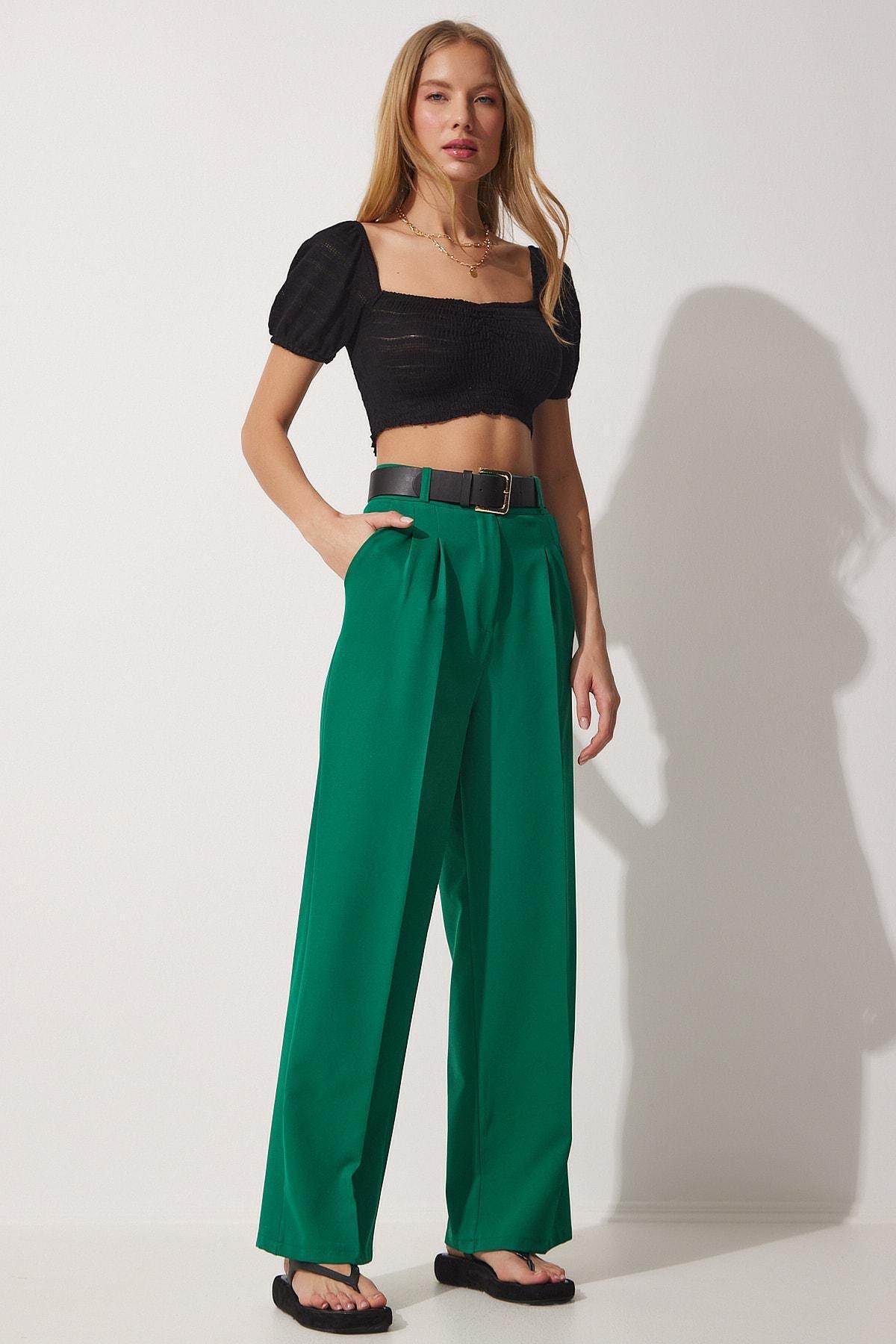 Green Straight Pants, Green, large image number 1