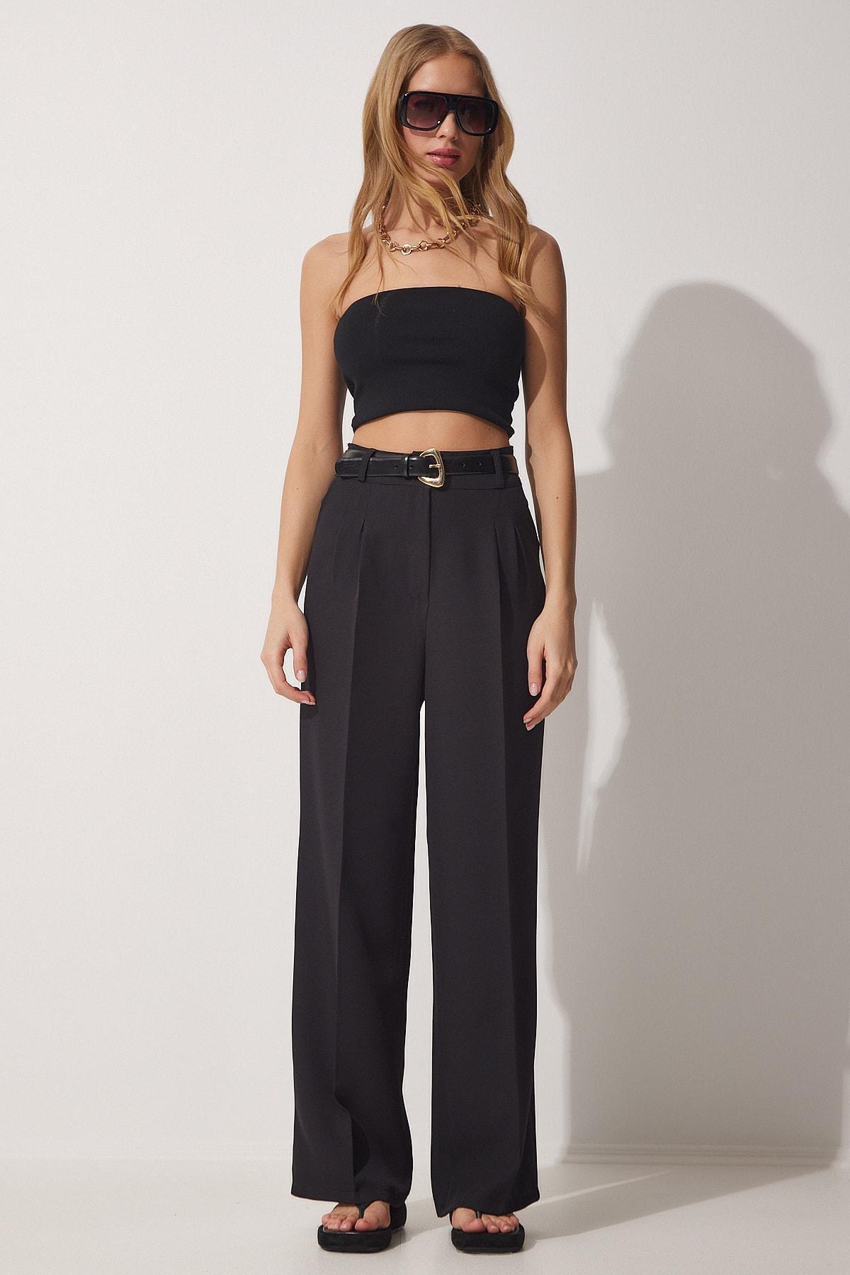 Black Straight Pants, BLACK, medium