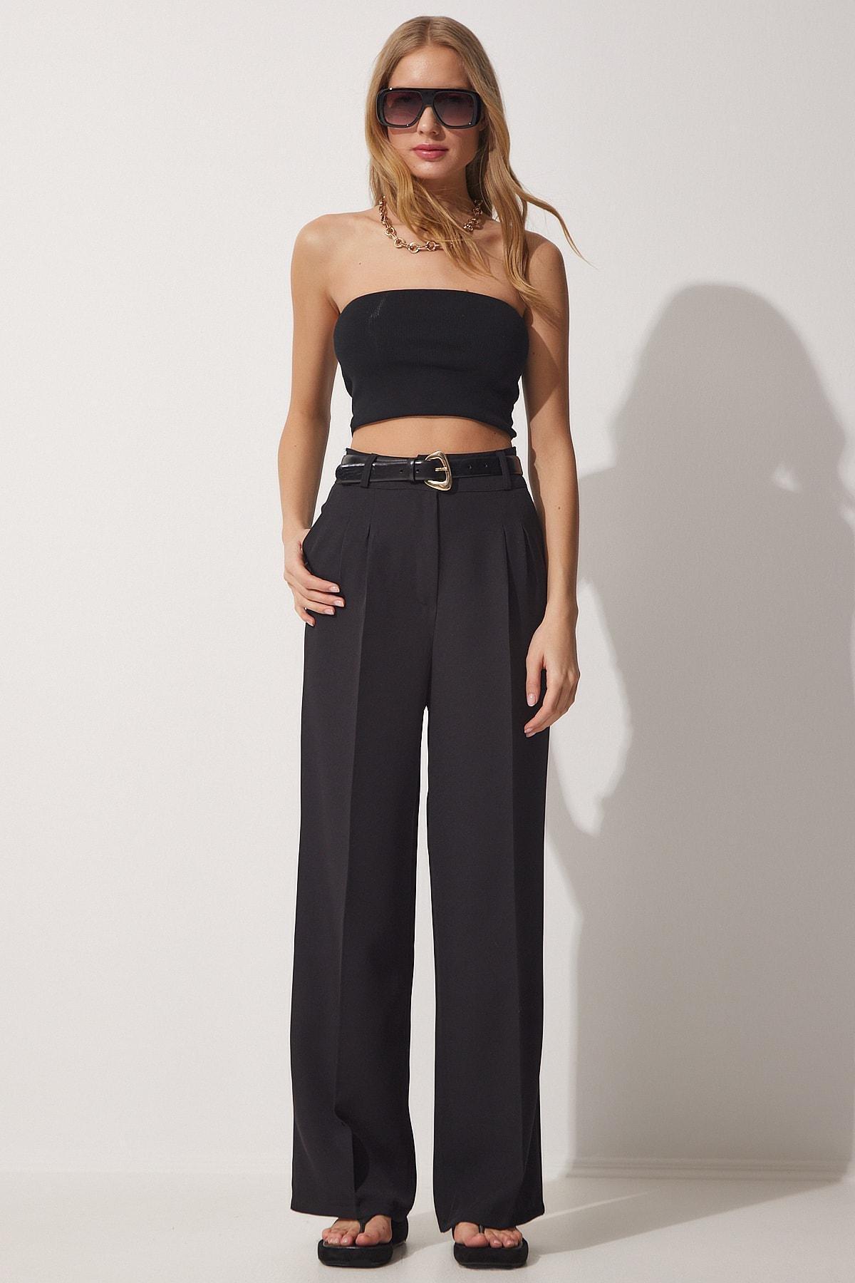 Black Straight Pants, BLACK, medium