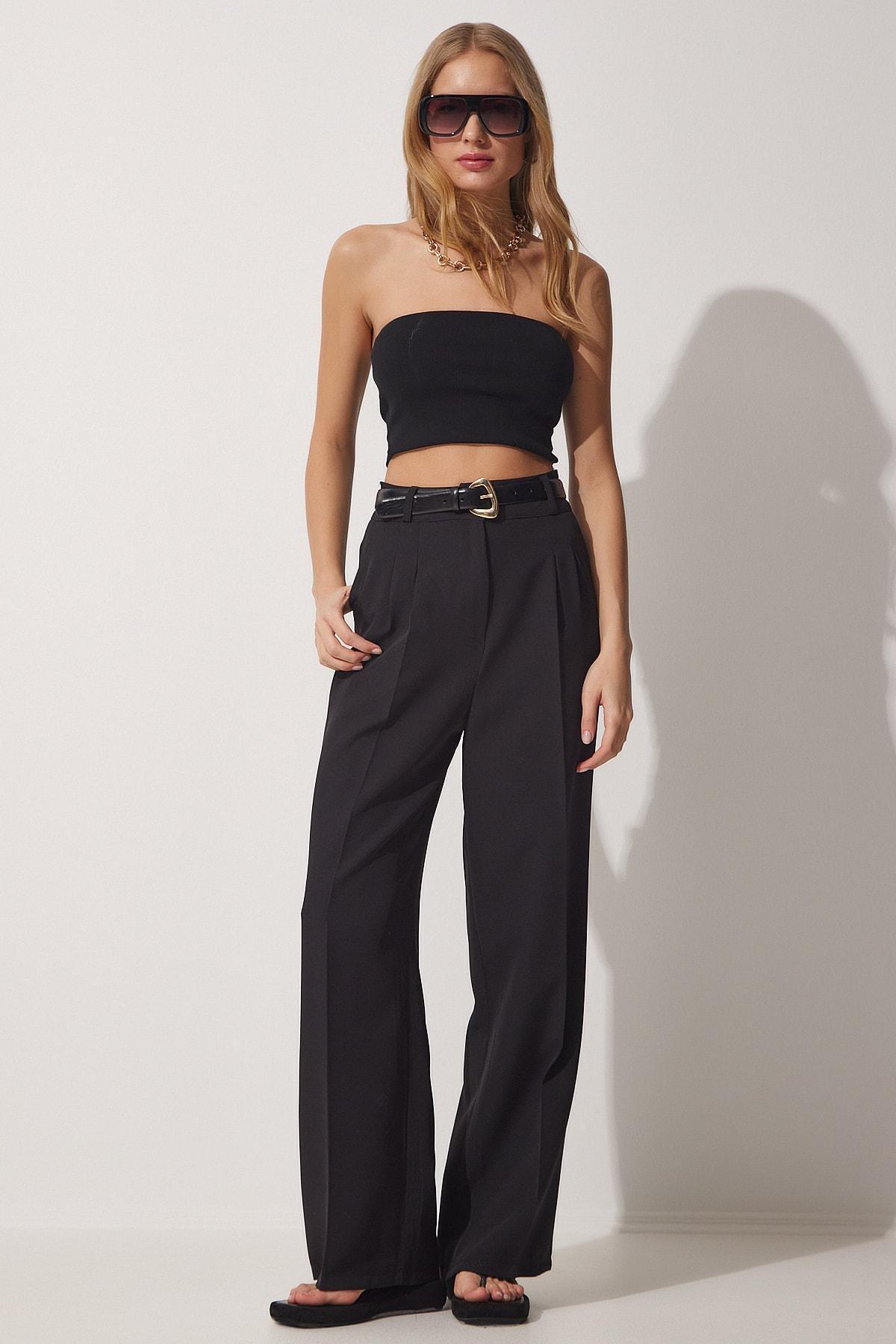 Black Straight Pants, BLACK, medium
