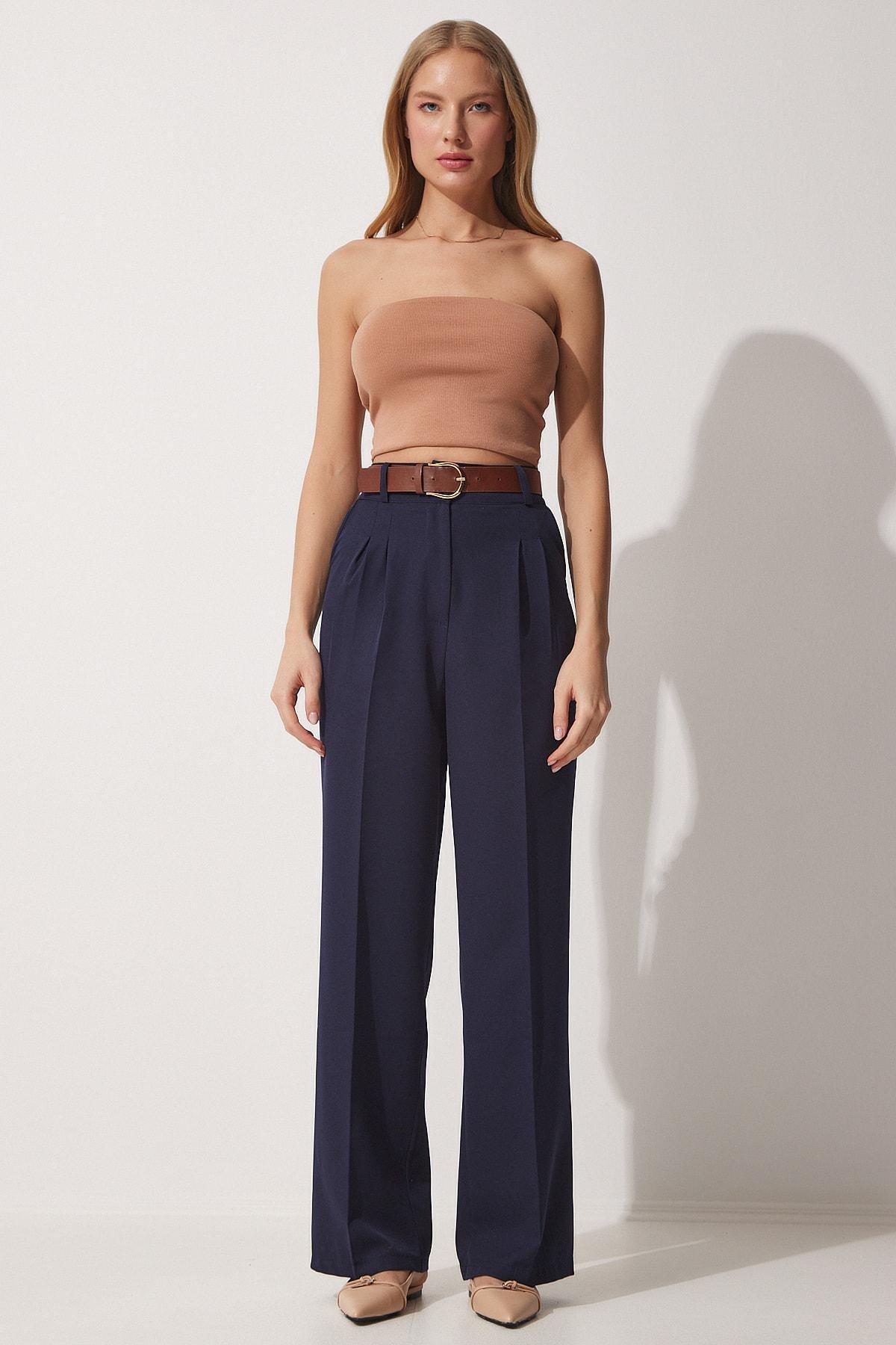 Navy Straight Pants, , large image number 1