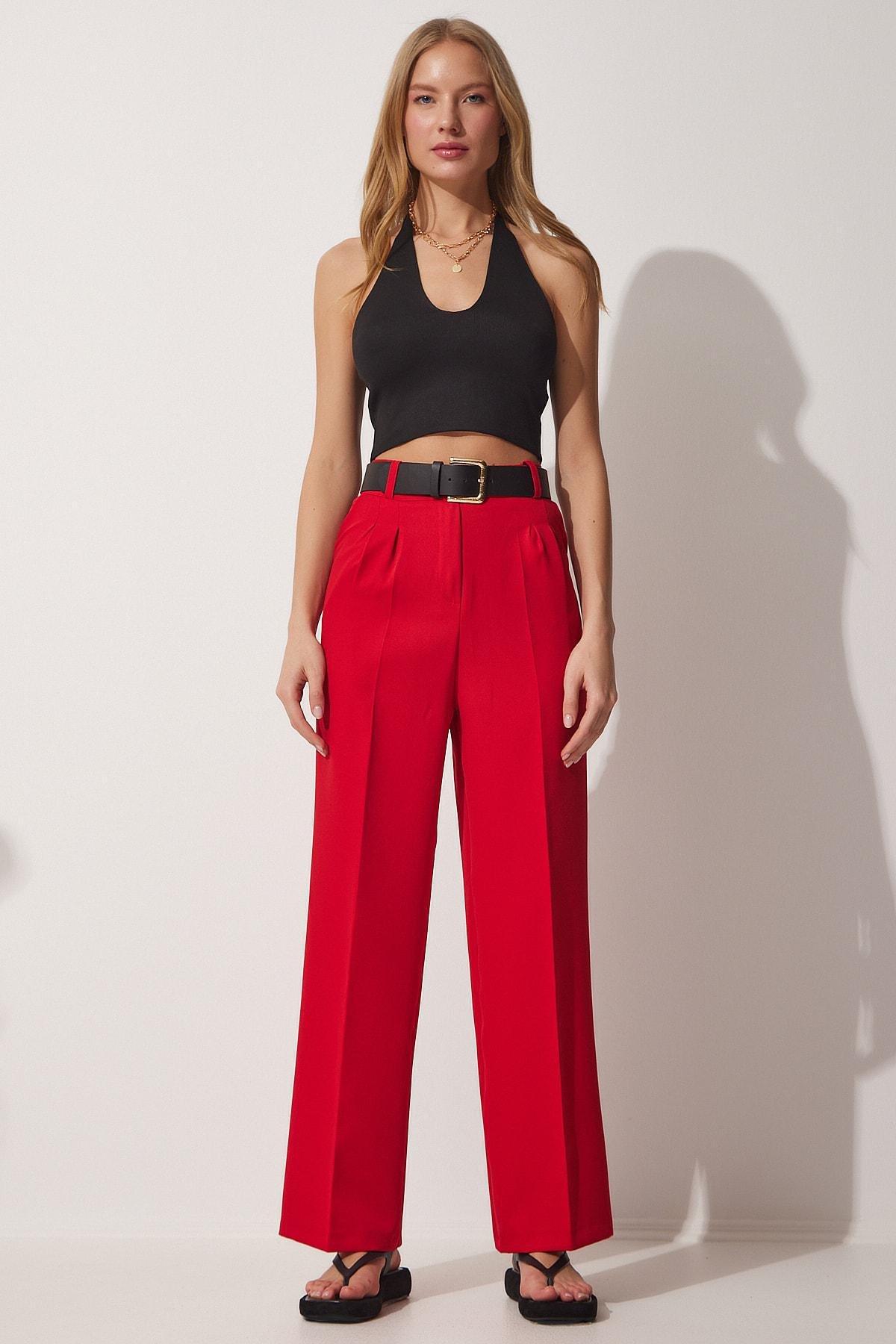 Red Straight Pants, , large image number 0