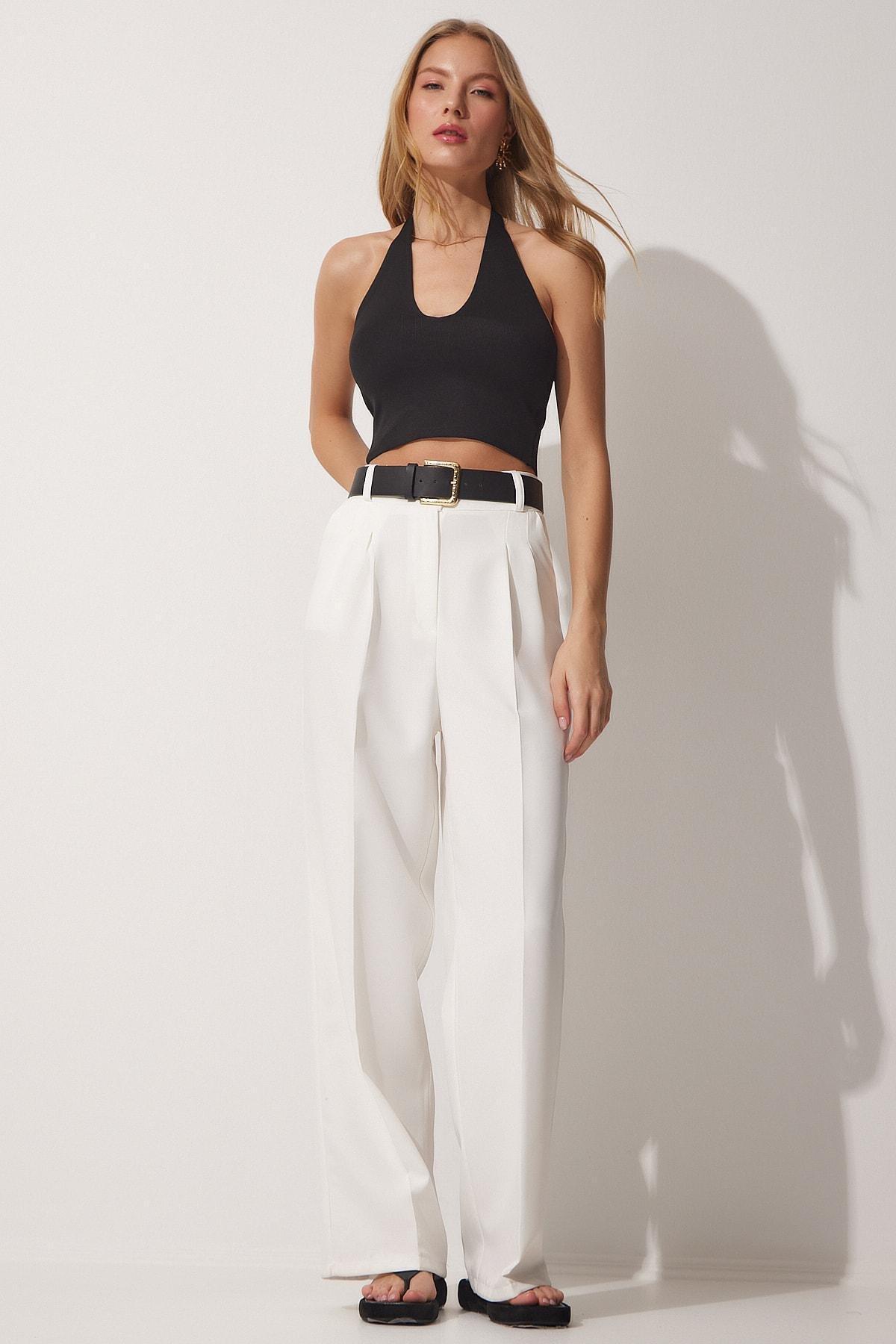 White Straight Pants, White, large image number 1