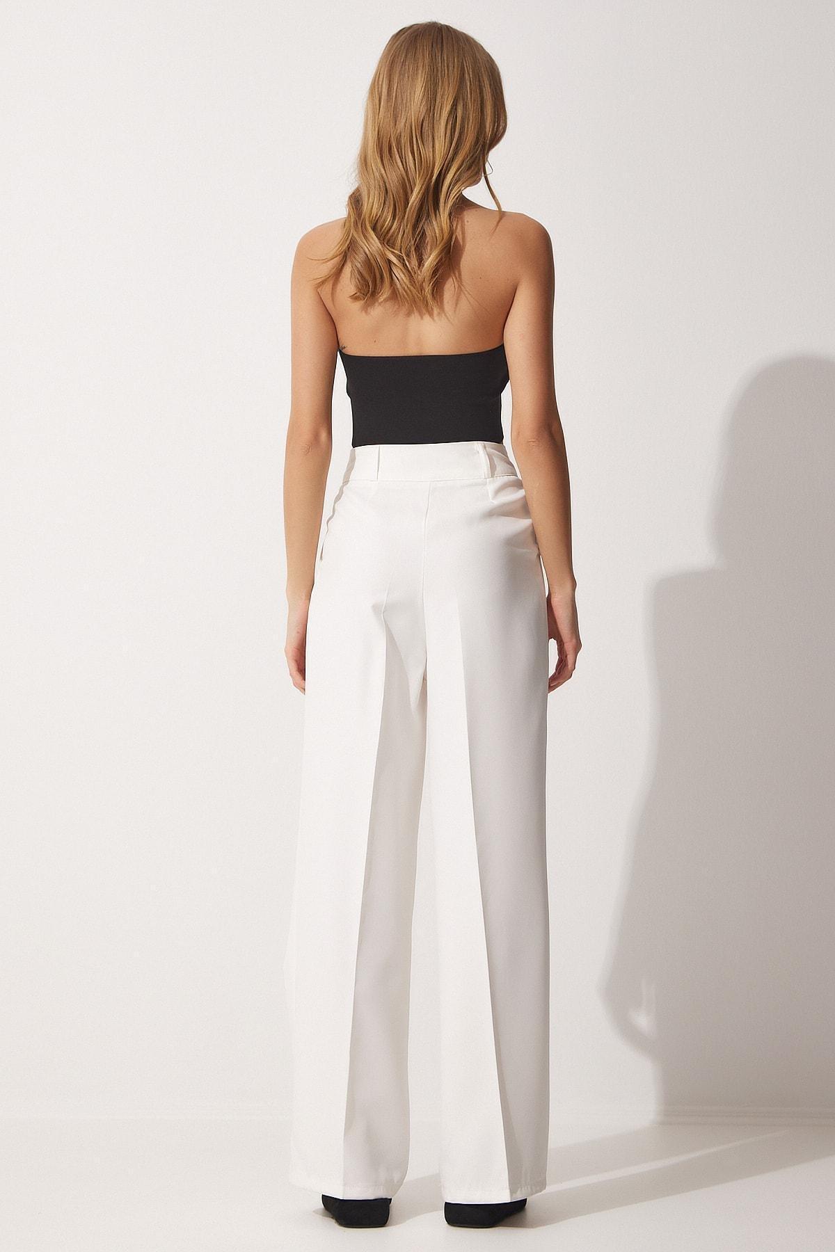 White Straight Pants, White, large image number 3