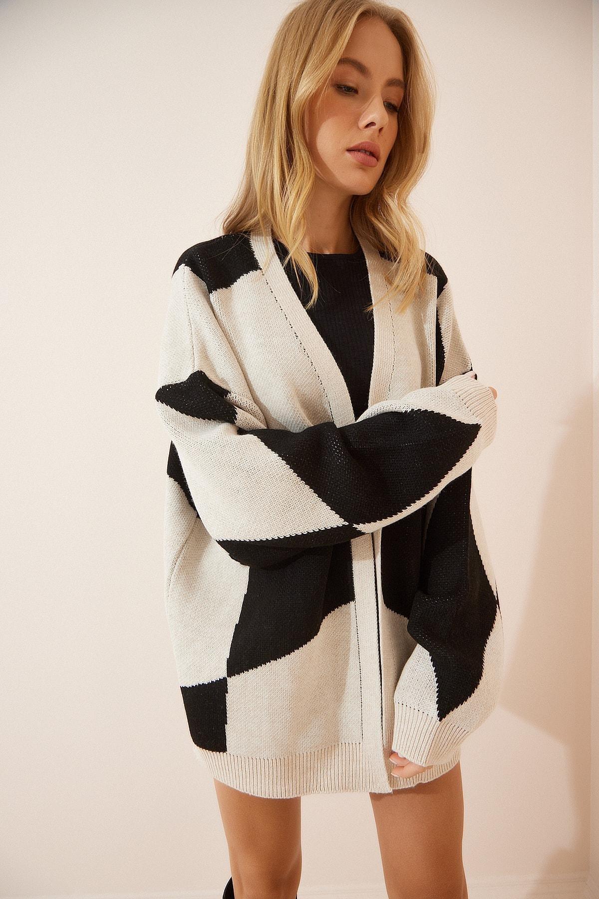 Black Colourblock Double-Breasted Jacket, Black Beige, large image number 2