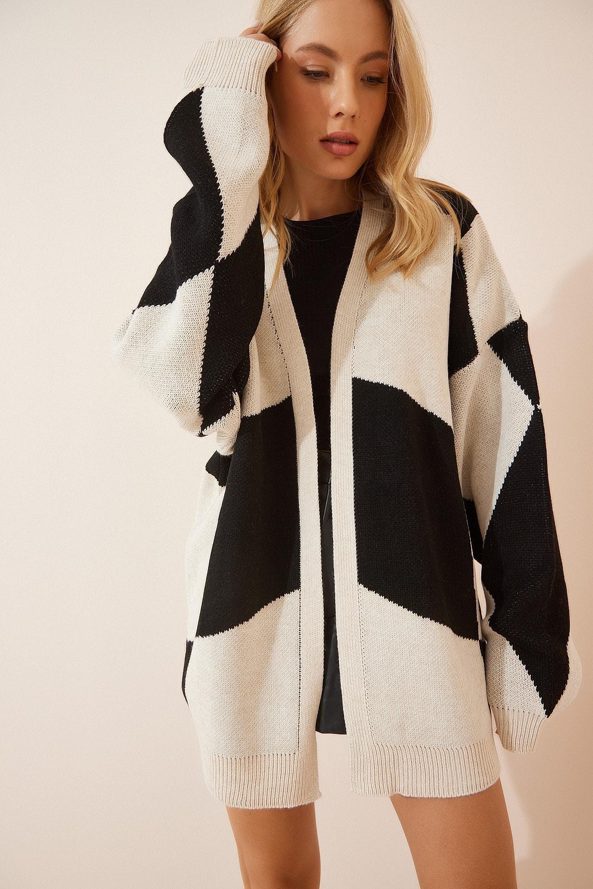 Black Colourblock Double-Breasted Jacket, Black Beige, large image number 3
