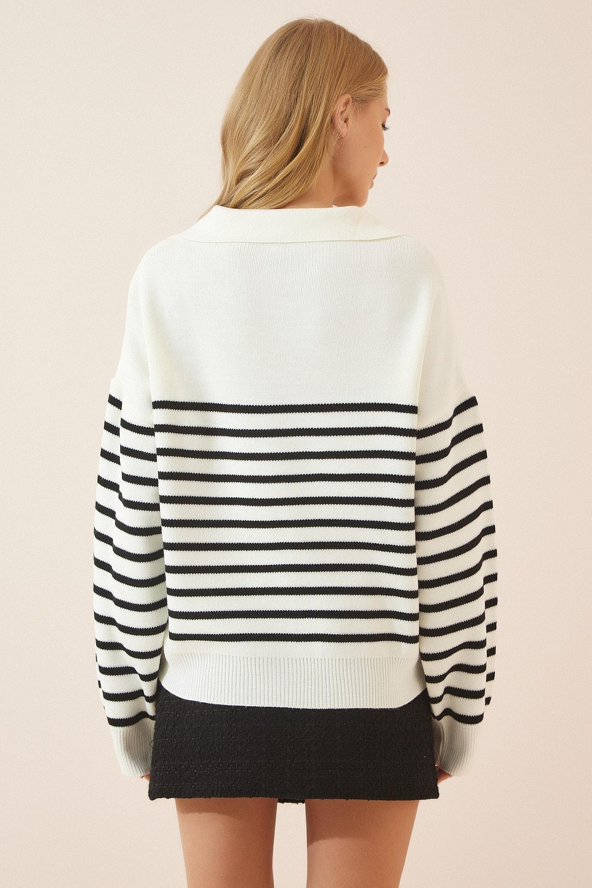 White Polo Neck Striped Sweater, , large image number 3