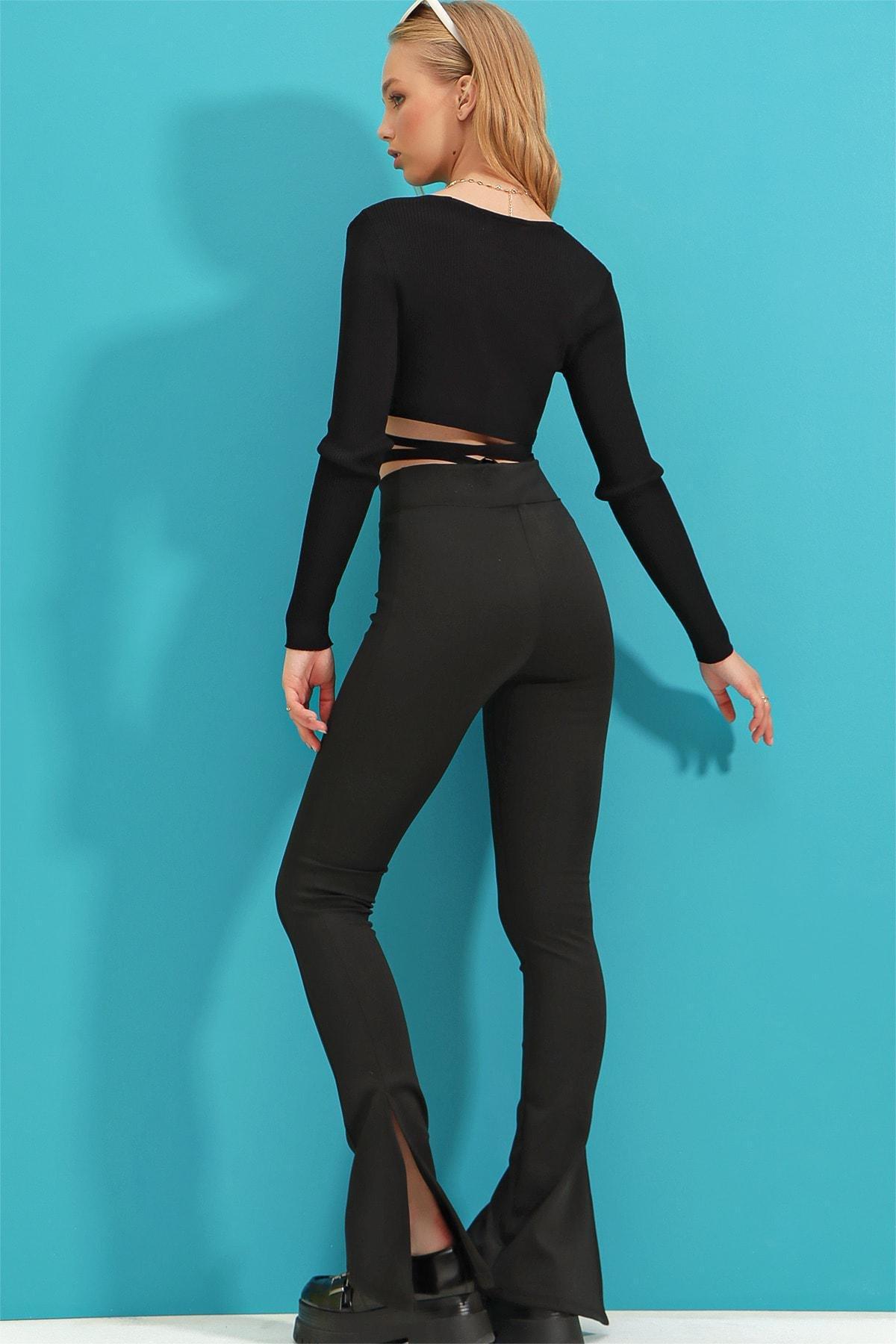 Black High Waist Bootcut Pants, , large image number 1