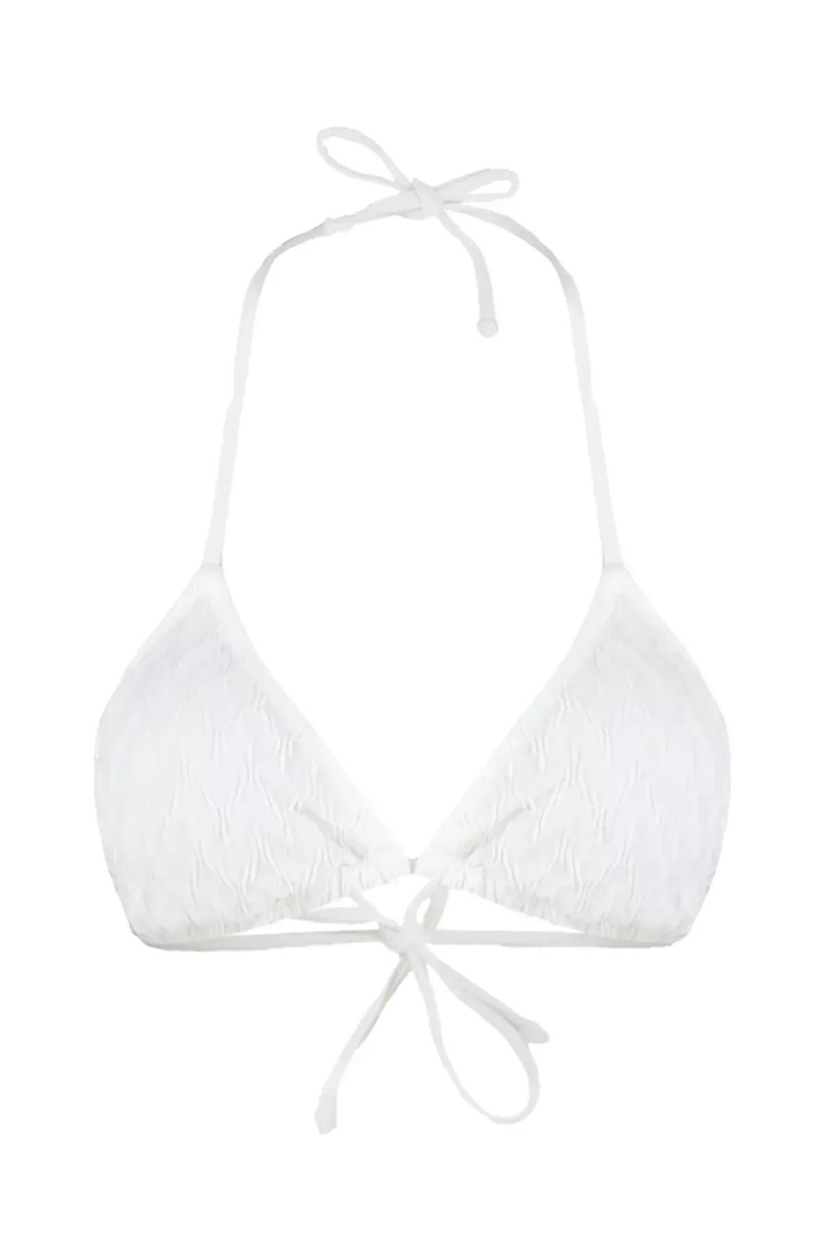 Cream Textured Bikini Top, Ecru, large image number 5