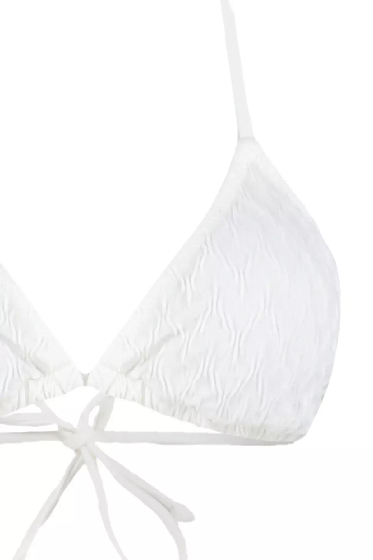 Cream Textured Bikini Top, Ecru, large image number 6