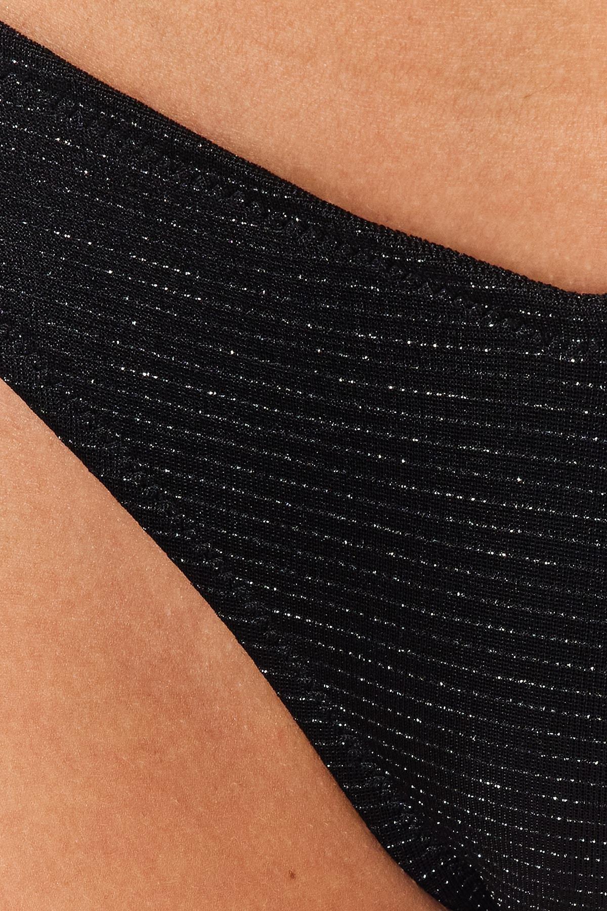Black V-Cut Glittery High Leg Bikini Bottoms, , large image number 4