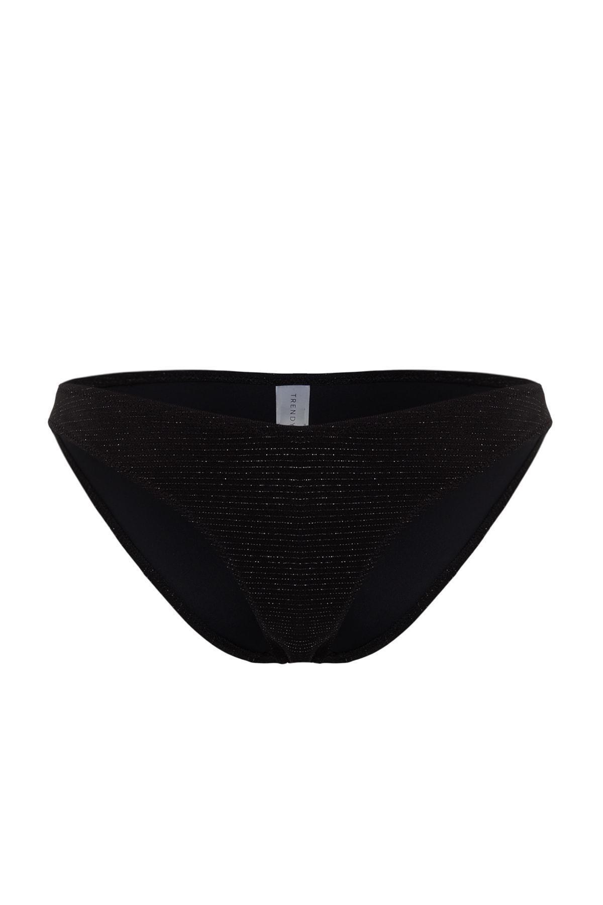 Black V-Cut Glittery High Leg Bikini Bottoms, , large image number 5
