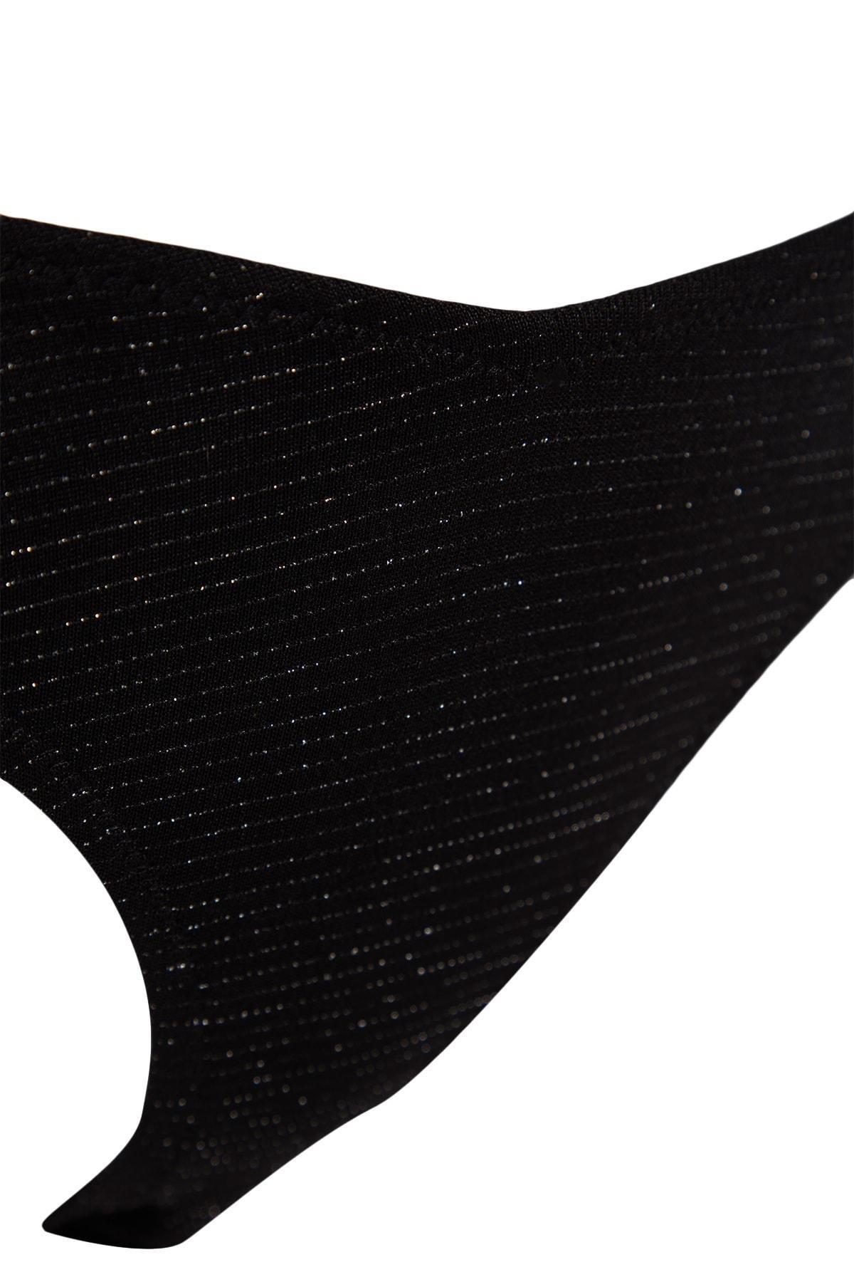 Black V-Cut Glittery High Leg Bikini Bottoms, , large image number 6