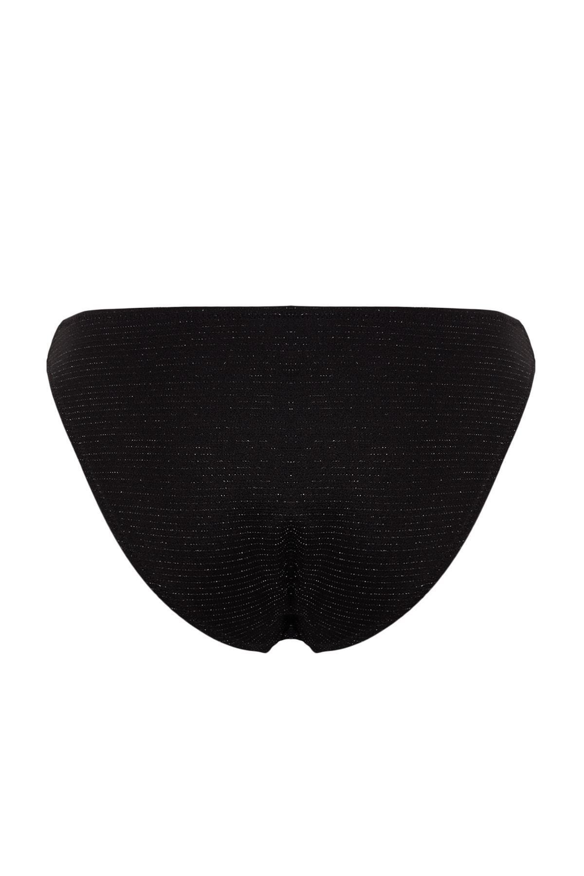 Black V-Cut Glittery High Leg Bikini Bottoms, , large image number 7