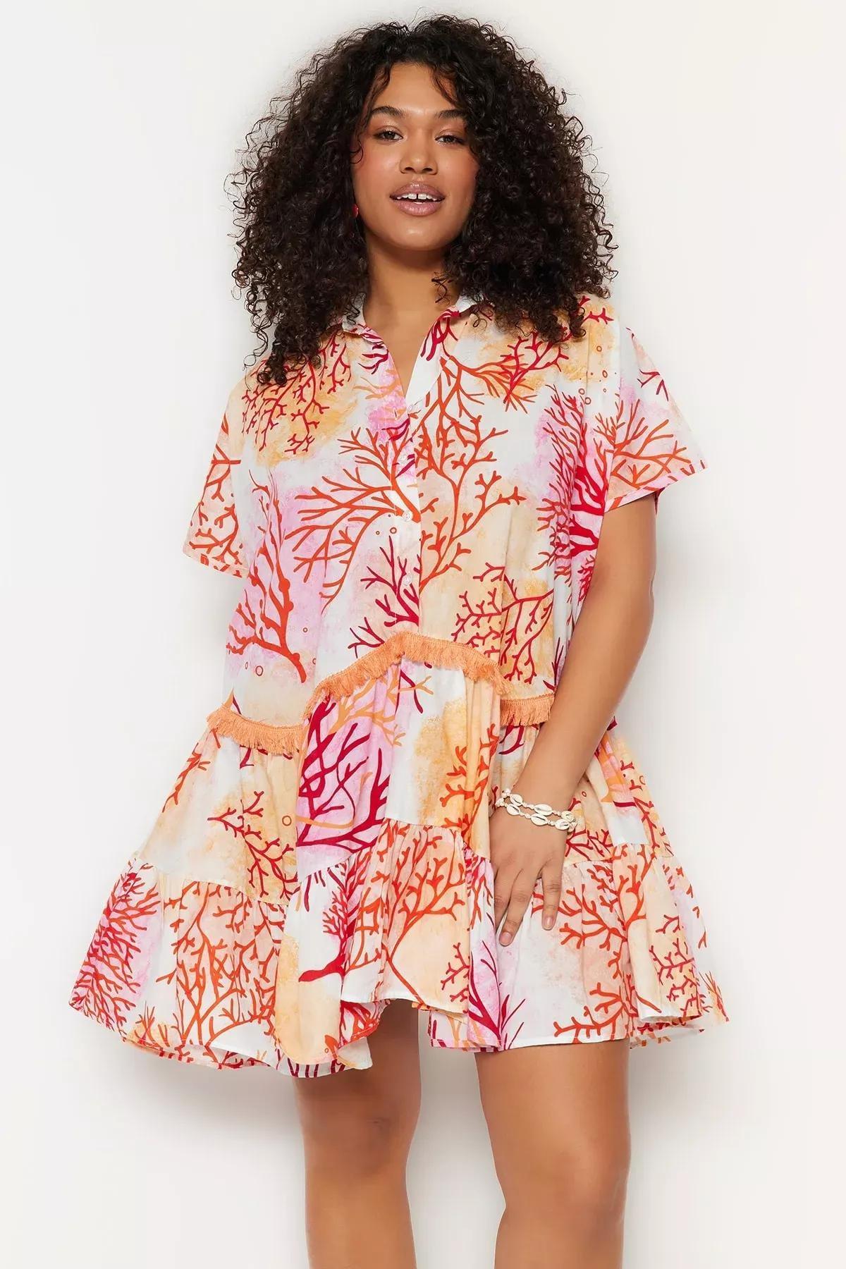 Orange Skater Plus Size Dress, Orange, large image number 0