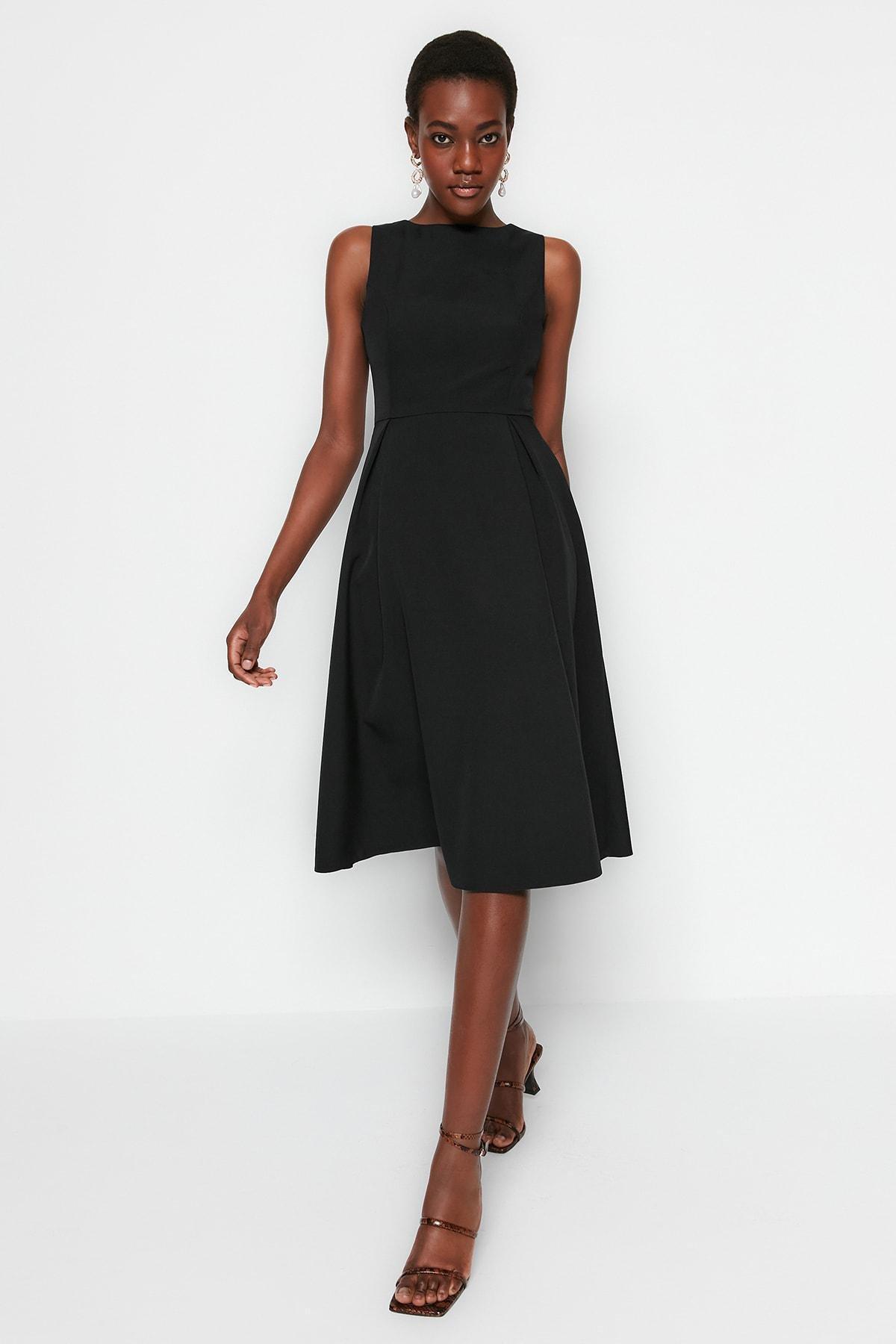 Black A Line Crew Neck Dress, , large image number 3