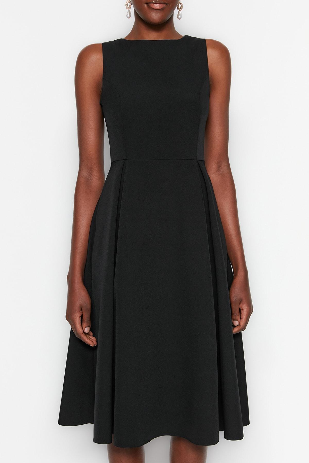 Black A Line Crew Neck Dress, , large image number 5