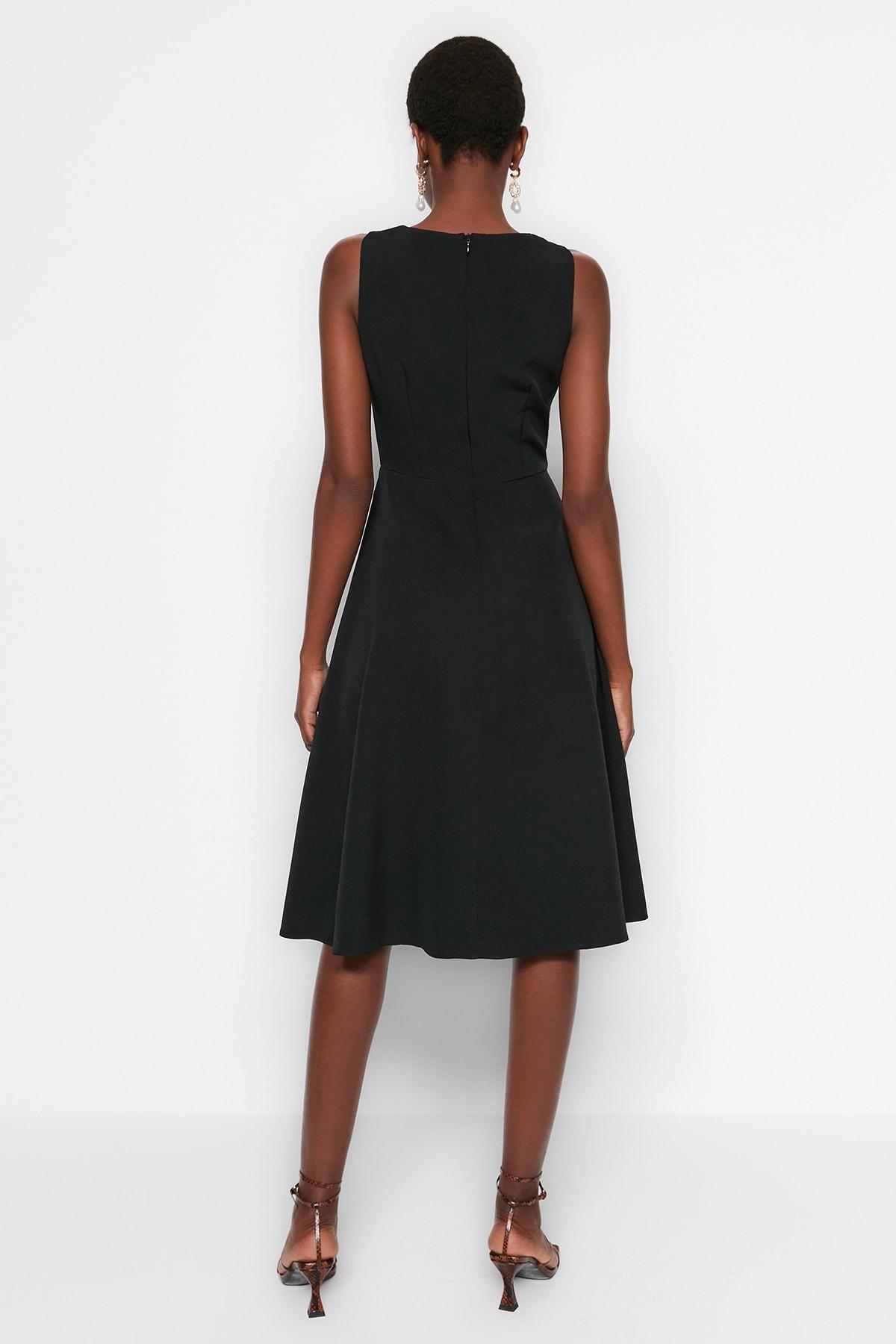 Black A Line Crew Neck Dress, , large image number 9