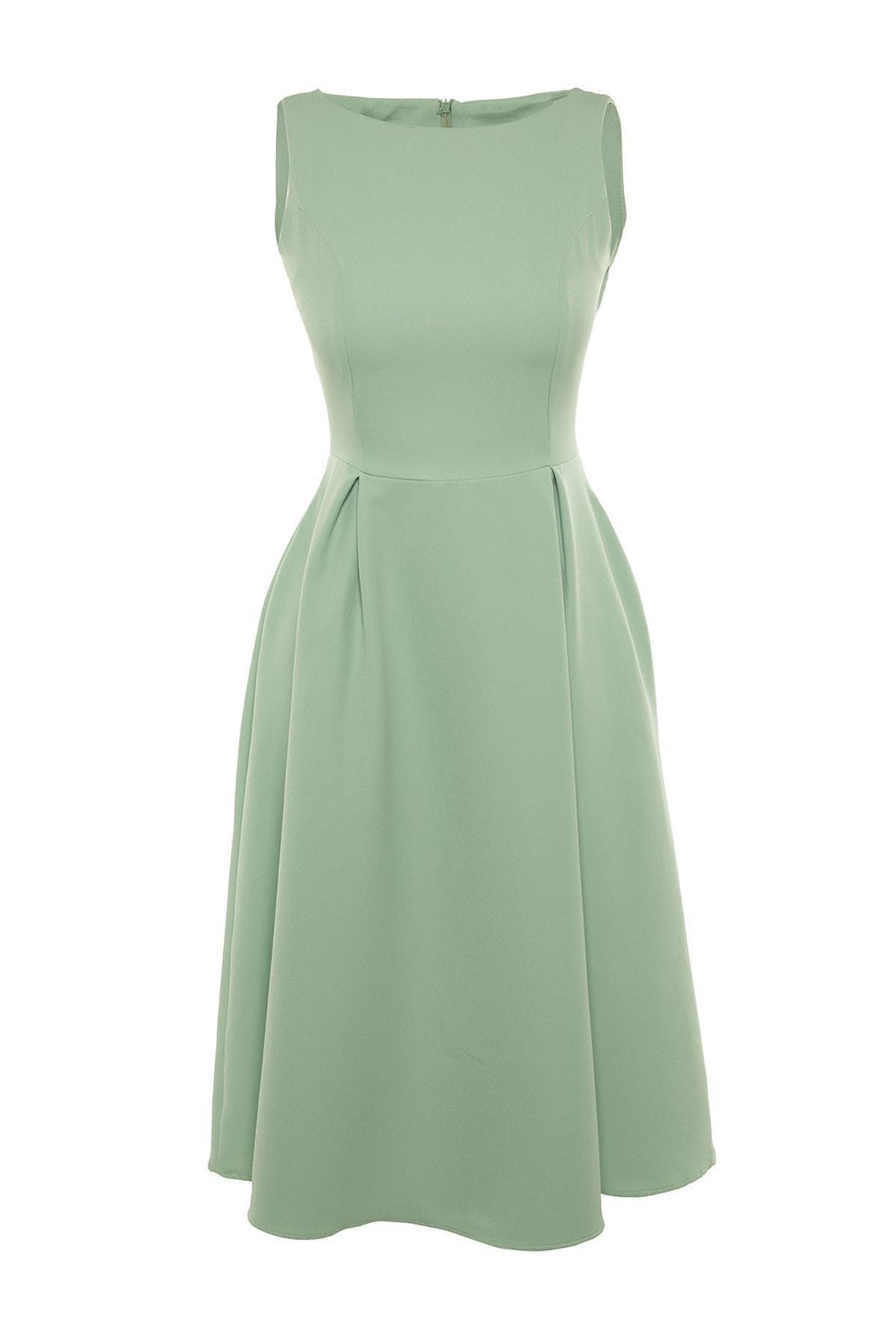 Green Open-Waist Pleated Midi Dress, Green, large image number 10