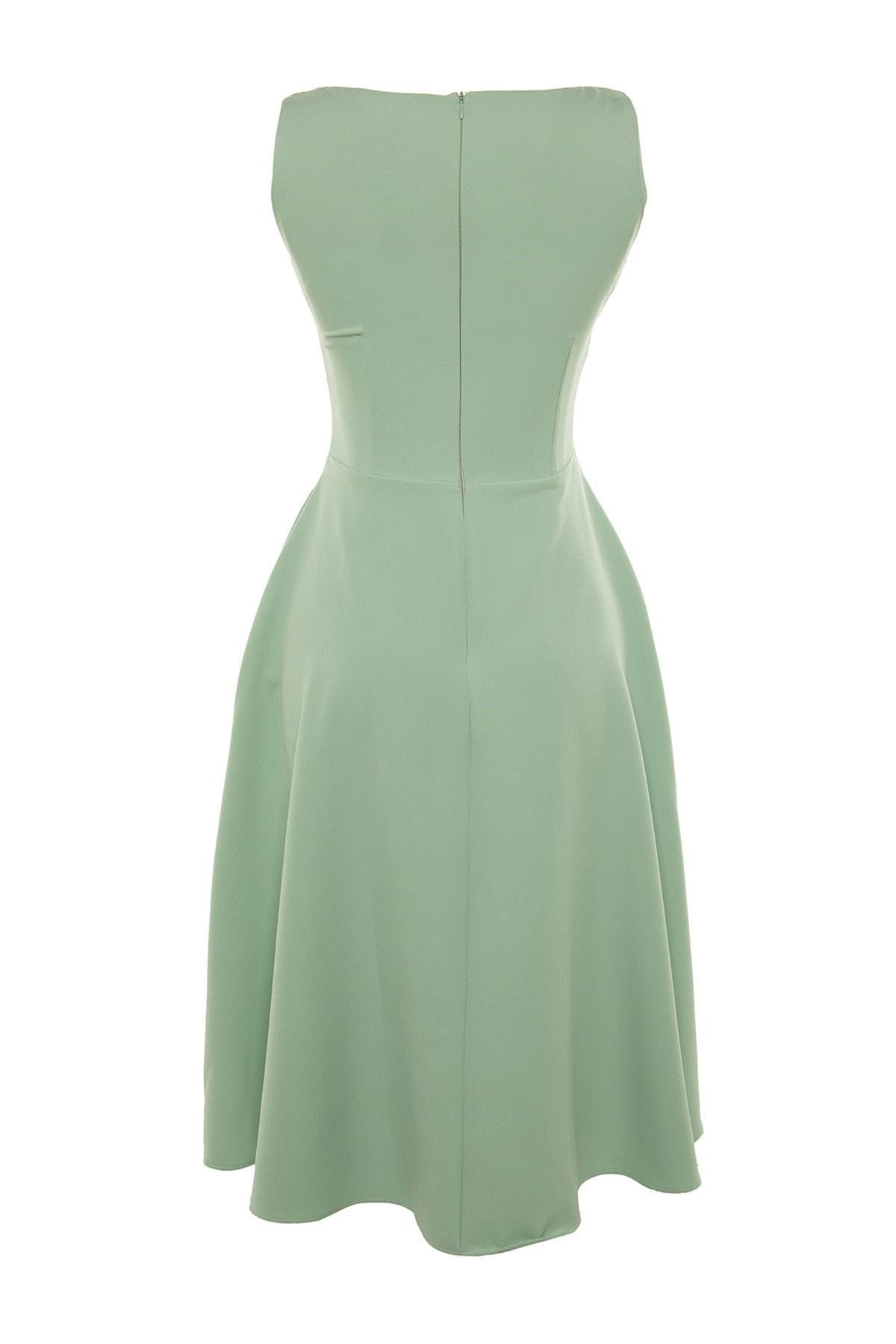 Green Open-Waist Pleated Midi Dress, Green, large image number 11