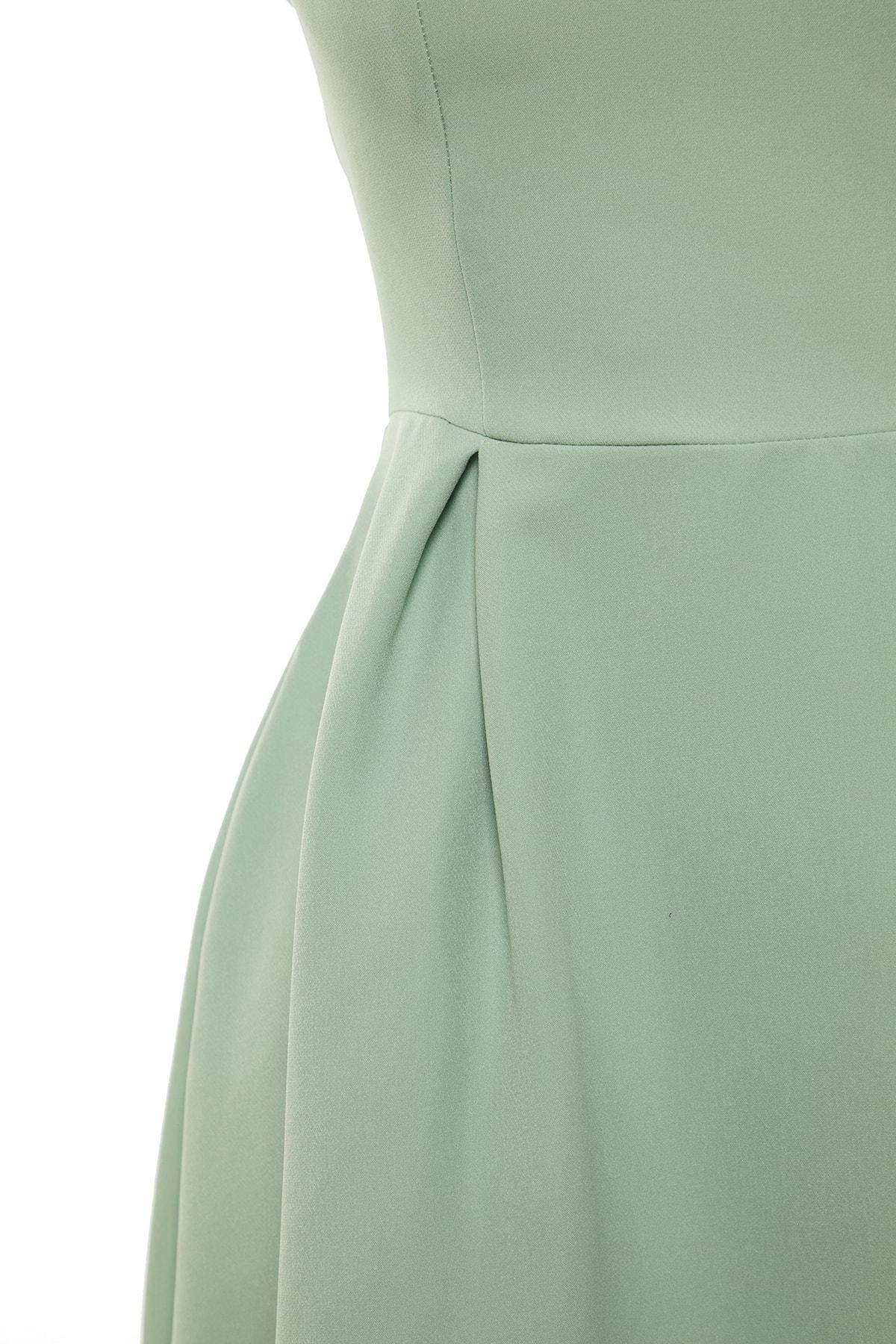 Green Open-Waist Pleated Midi Dress, Green, large image number 12