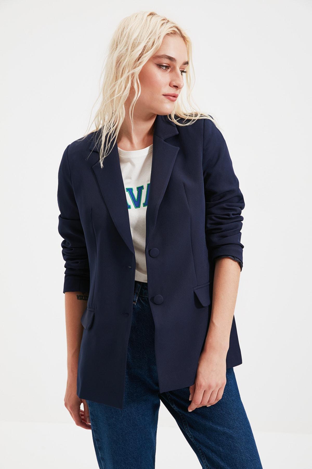 Navy Lapel Collar Jacket, , large image number 1